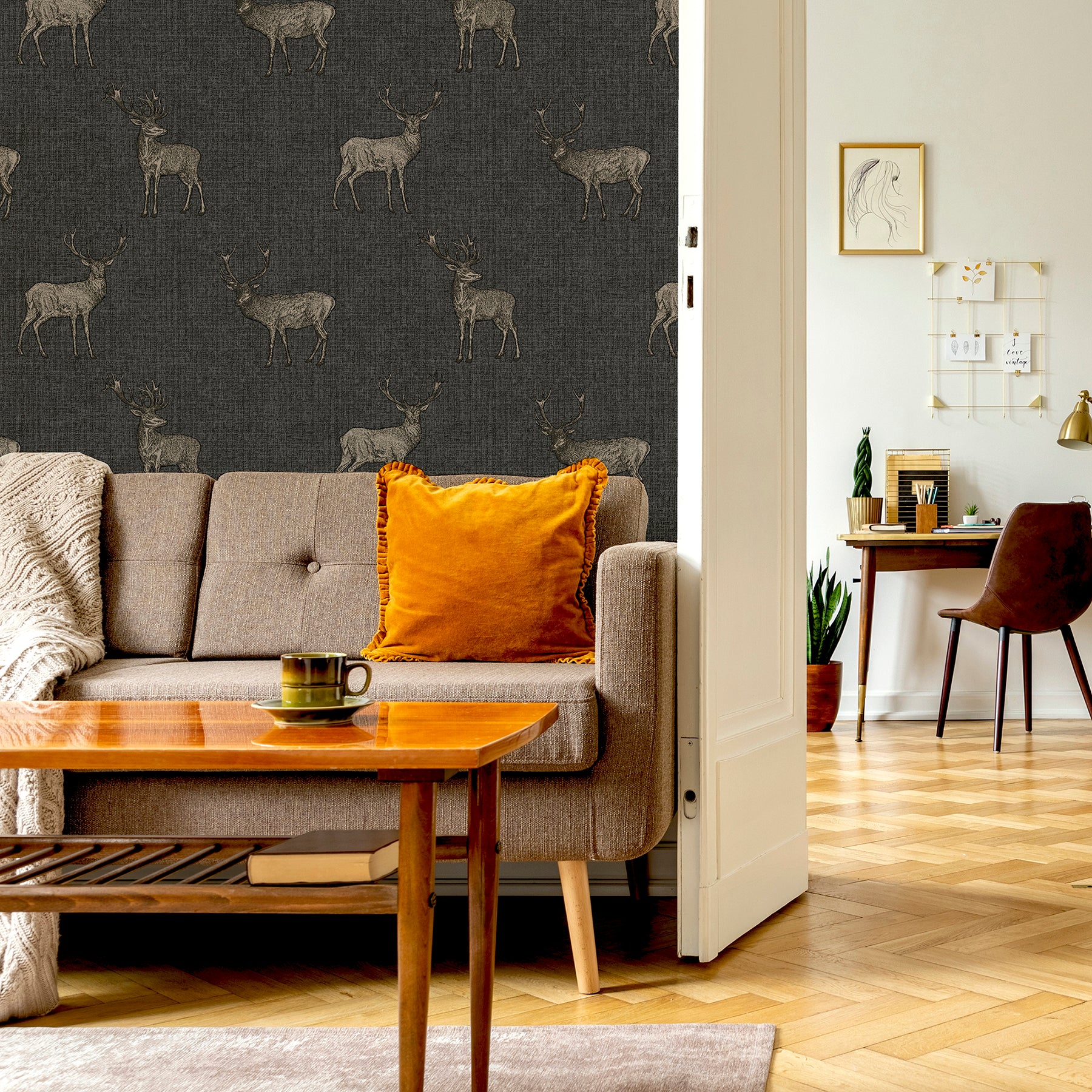 hank-charcoal-stag-wallpaper-york-wallcoverings-ah909607 - York Wallcoverings Papel pintado