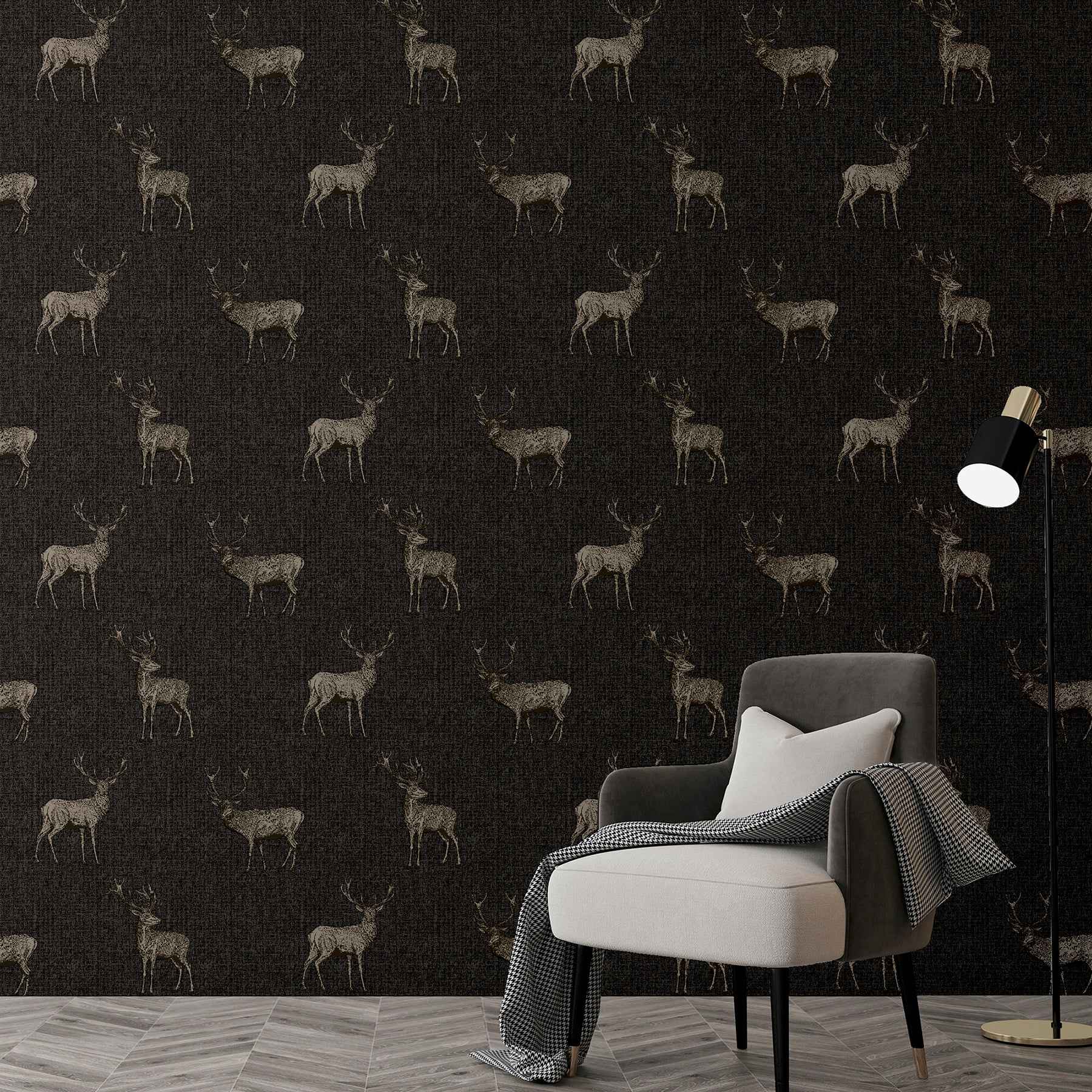 Hank Charcoal Stag Wallpaper - York Wallcoverings - AH909607 - York Wallcoverings Wallpaper