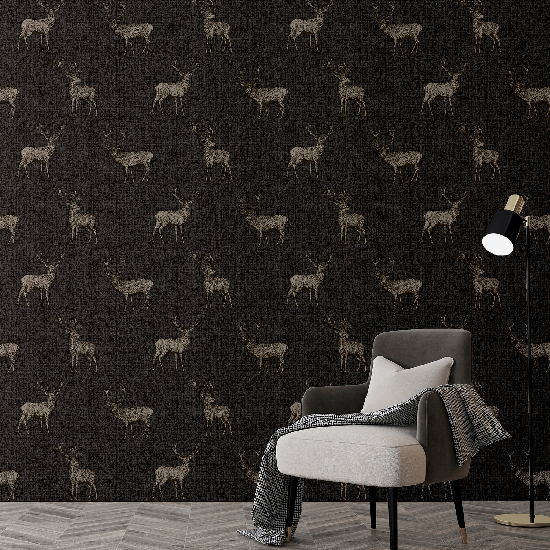 hank-charcoal-stag-wallpaper-york-wallcoverings-ah909607 - York Wallcoverings Papel pintado