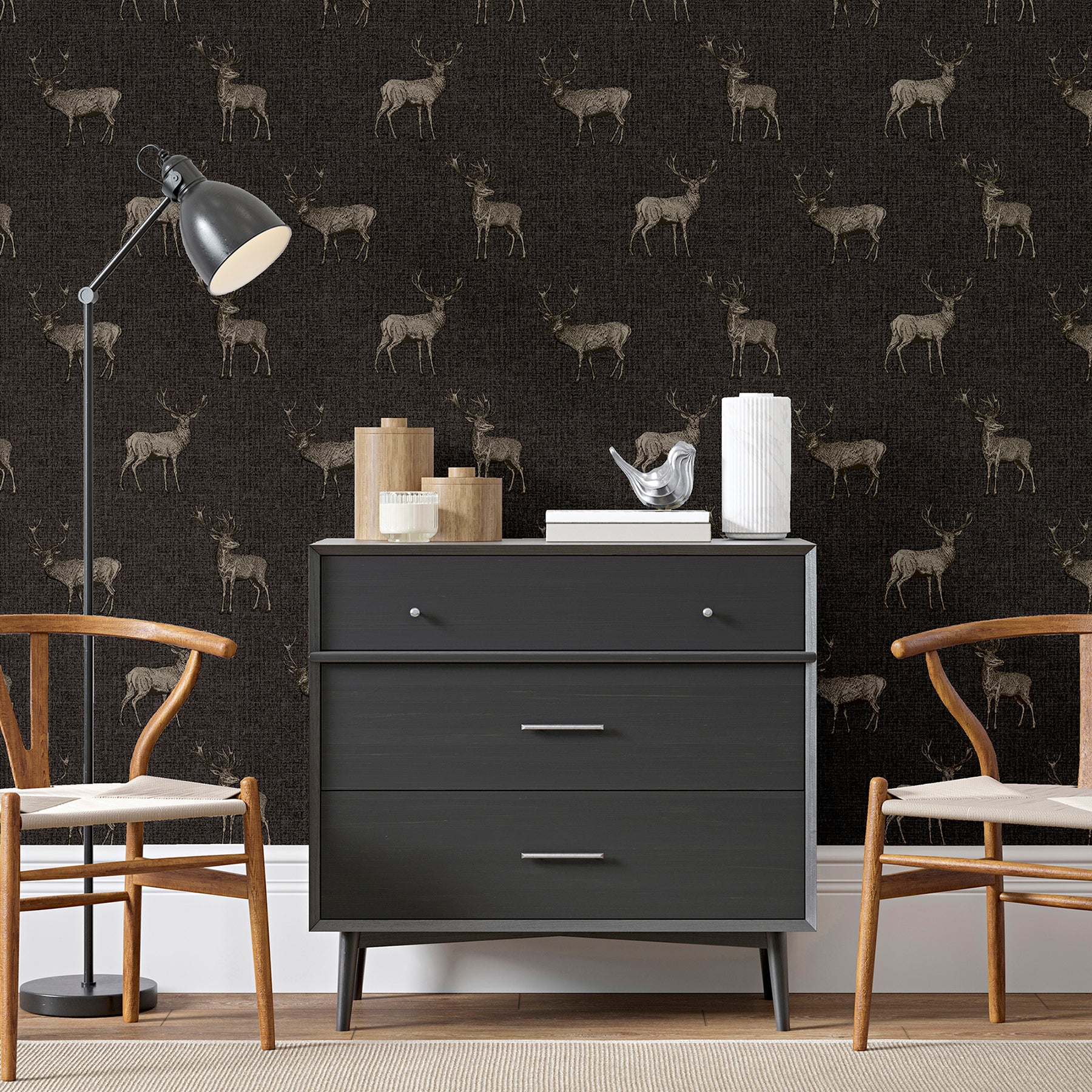 hank-charcoal-stag-wallpaper-york-wallcoverings-ah909607 - York Wallcoverings Papel pintado
