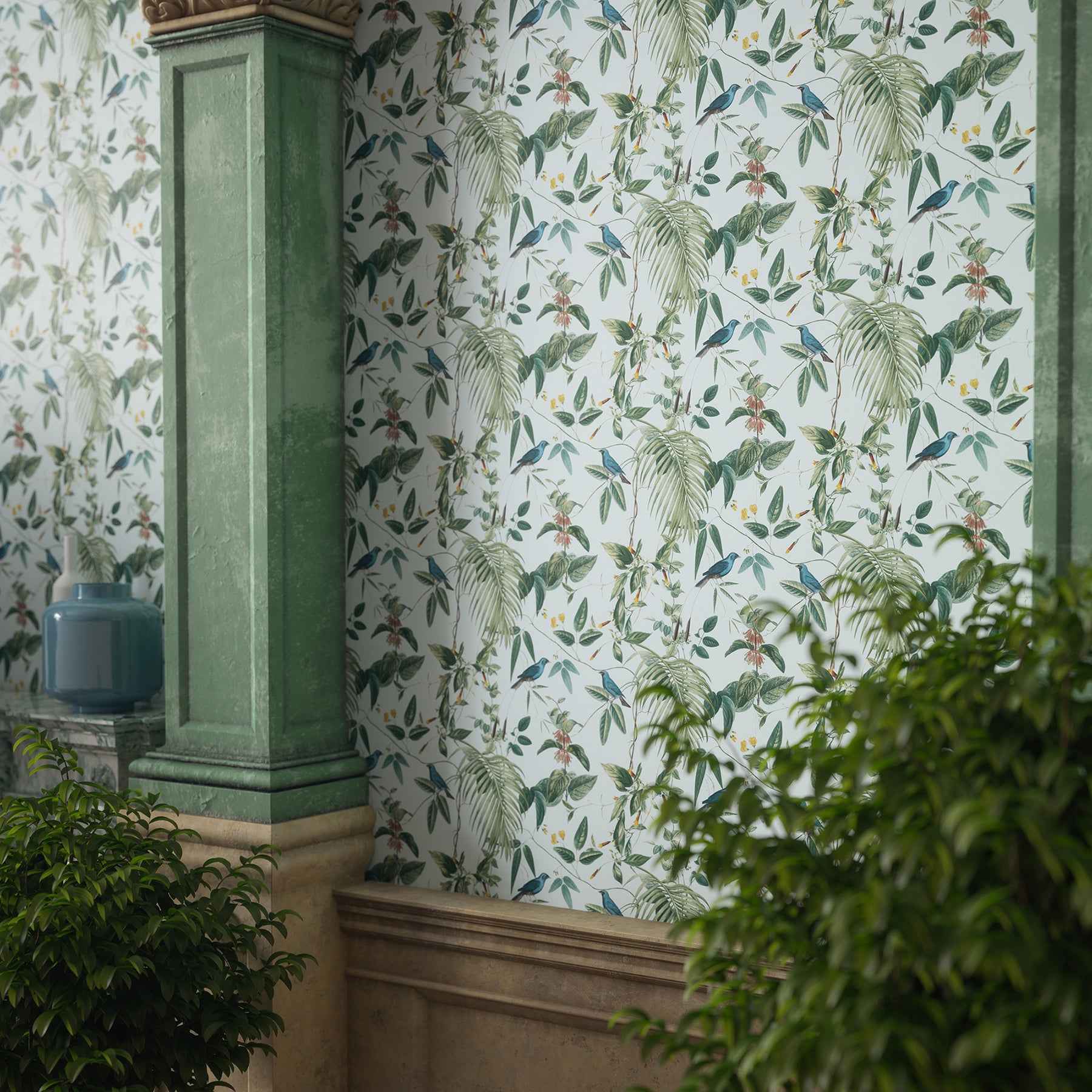 Nanette Light Blue Tropical Garden Wallpaper - York Wallcoverings - AH921609 - York Wallcoverings Wallpaper