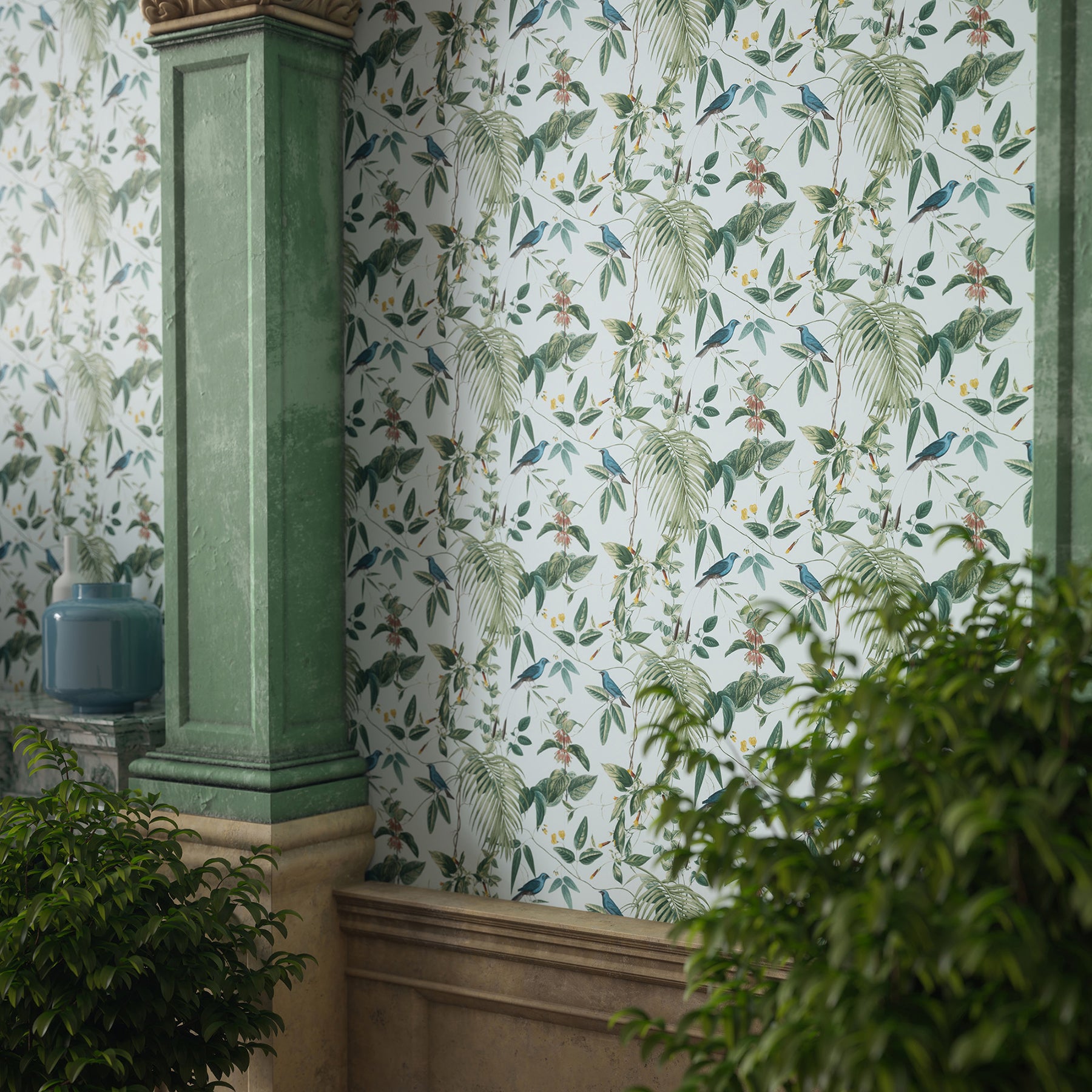 nanette-light-blue-tropical-garden-wallpaper-york-wallcoverings-ah921609 - York Wallcoverings Wallpaper