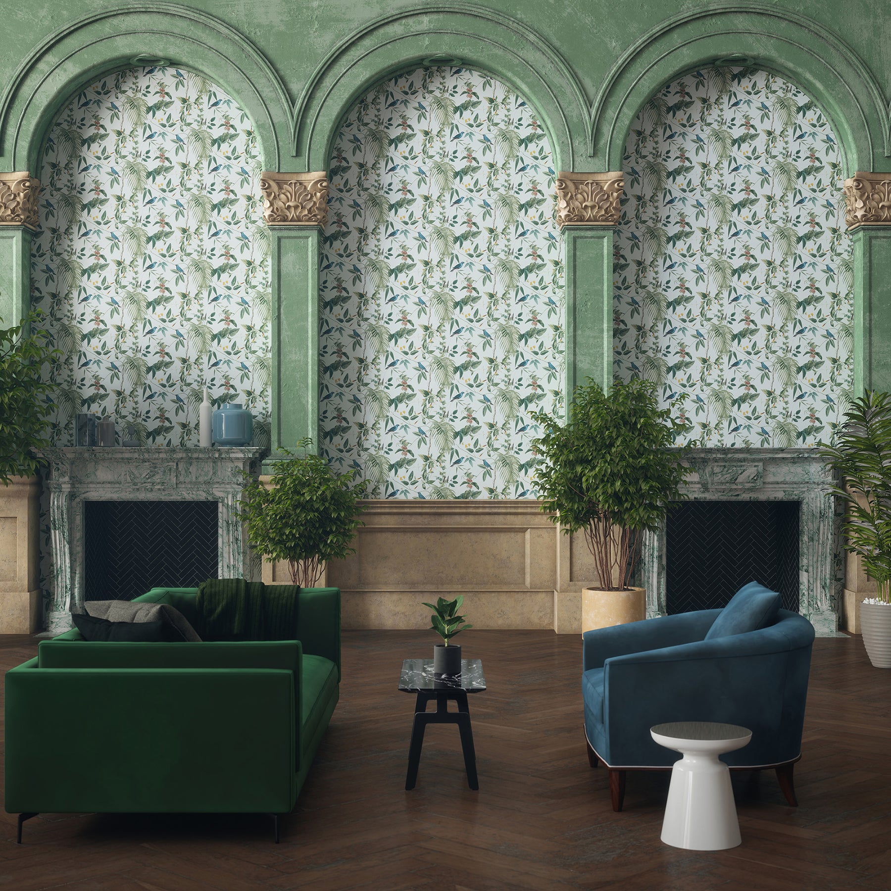 nanette-light-blue-tropical-garden-wallpaper-york-wallcoverings-ah921609 - York Wallcoverings Wallpaper