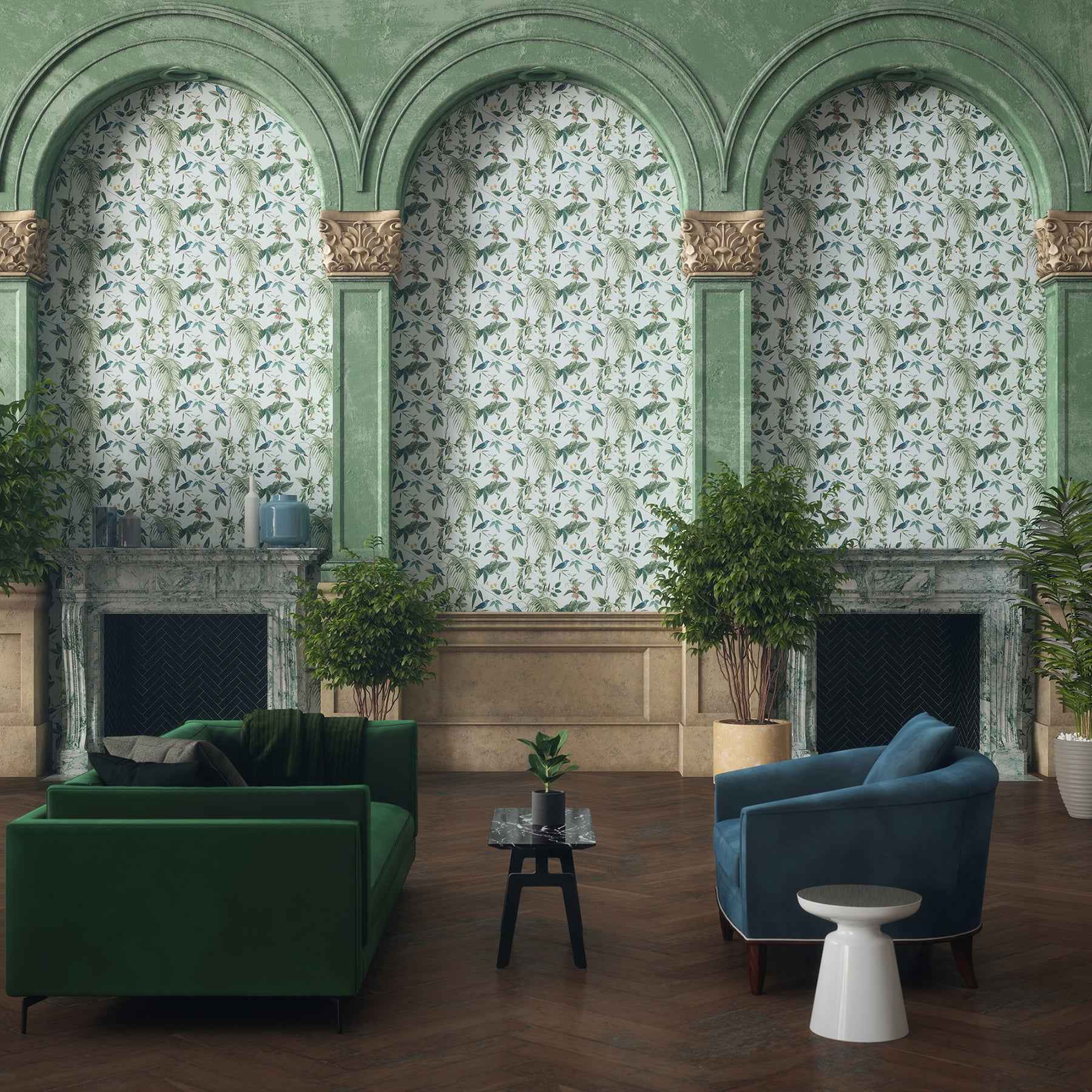 Nanette Light Blue Tropical Garden Wallpaper - York Wallcoverings - AH921609 - York Wallcoverings Wallpaper