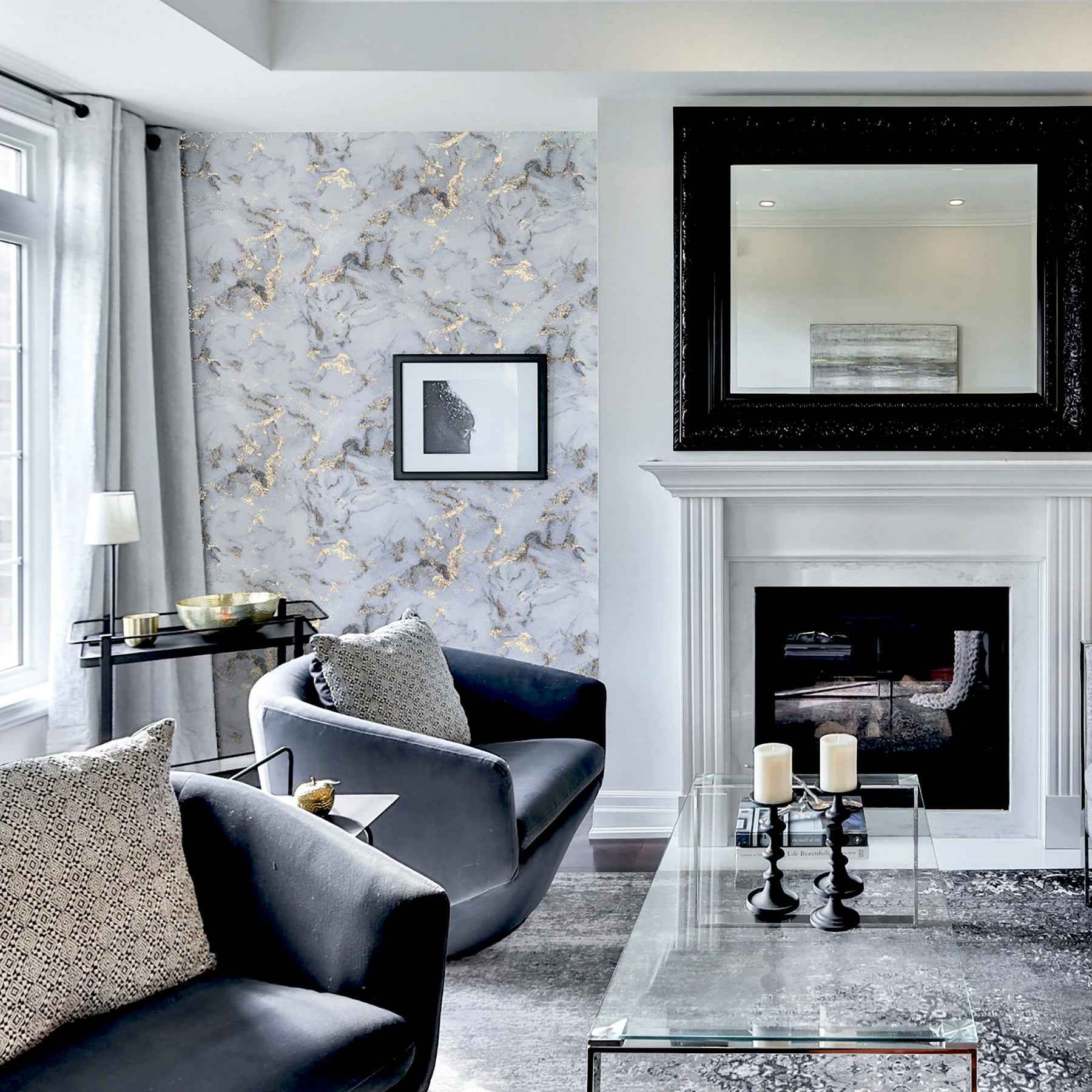 Merrick Grey Marble Wallpaper - York Wallcoverings - AH923001 - York Wallcoverings Wallpaper