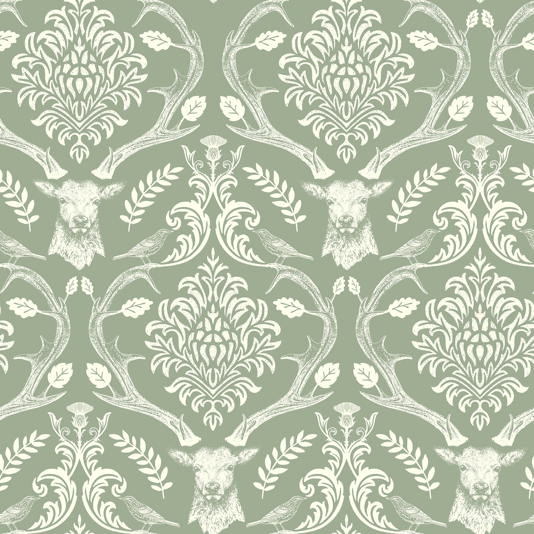 wickham-green-stag-damask-wallpaper-york-wallcoverings-ah923706 - York Wallcoverings Wallpaper