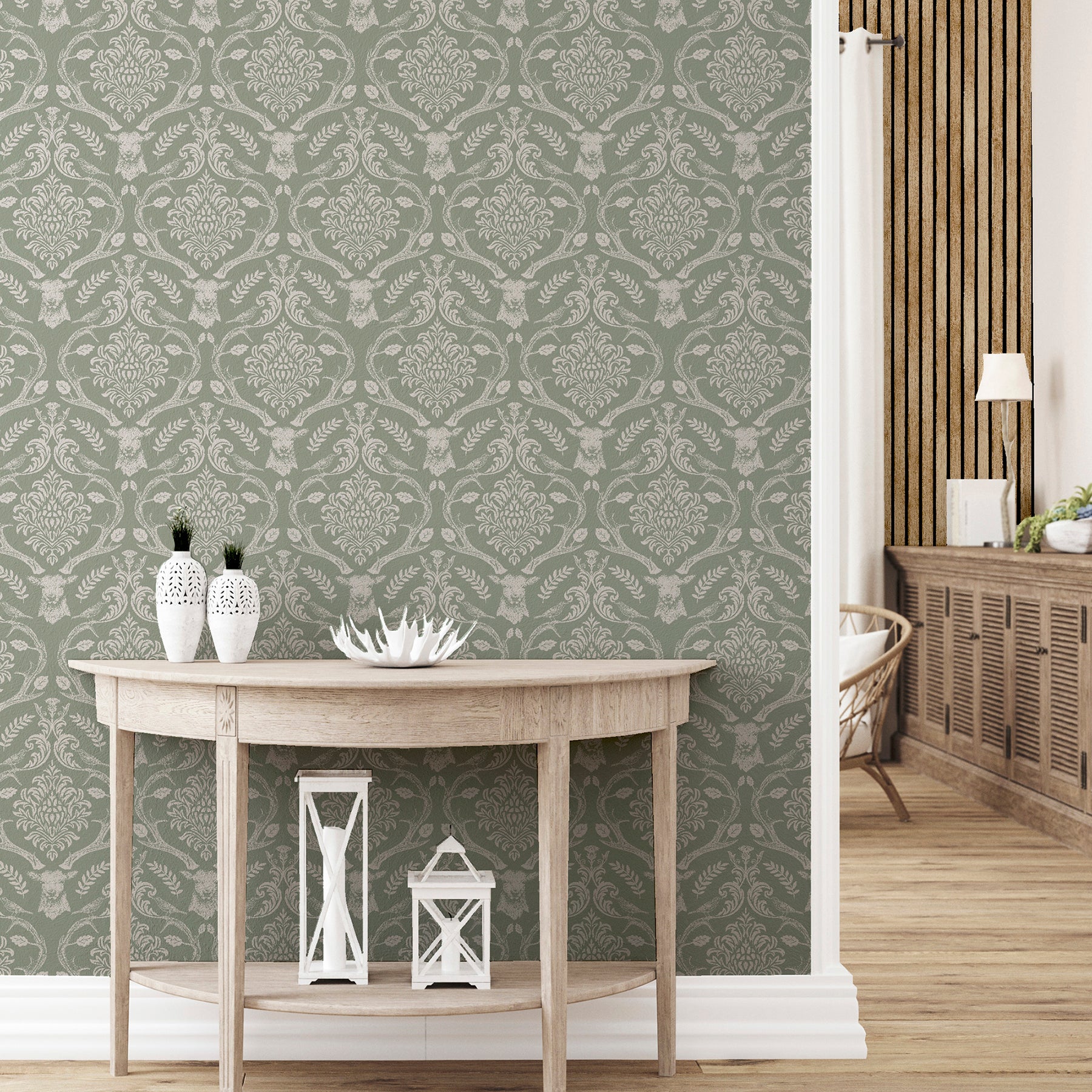 wickham-green-stag-damask-wallpaper-york-wallcoverings-ah923706 - York Wallcoverings Papel pintado