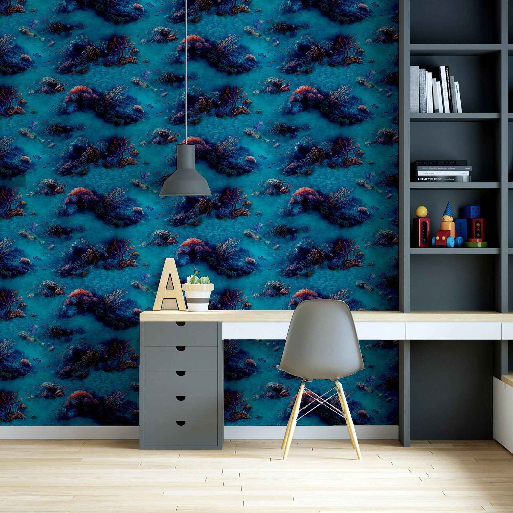 Orlena Blue Under The Sea Wallpaper - York Wallcoverings - AH923808 - York Wallcoverings Wallpaper