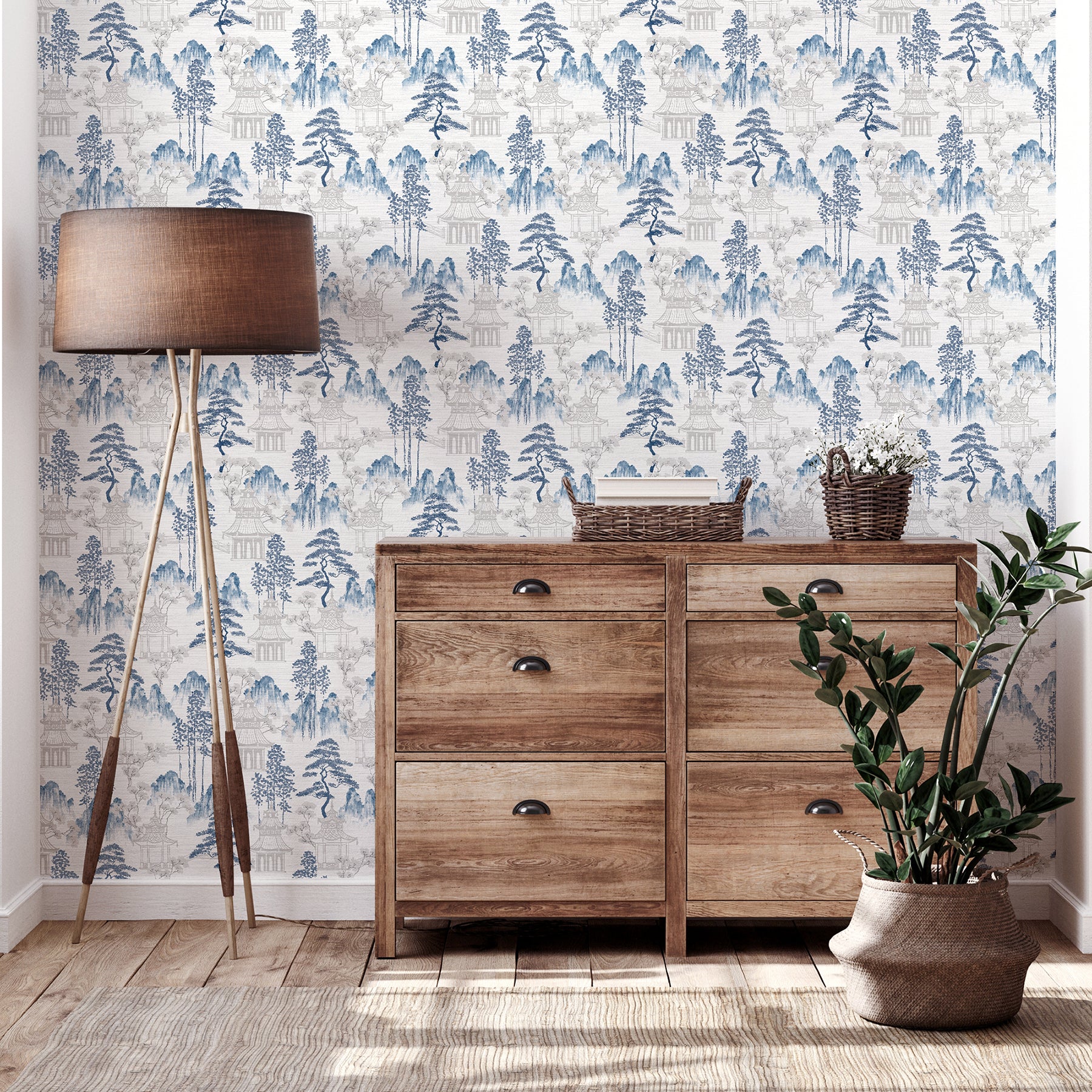 akio-blue-pagoda-wallpaper-york-wallcoverings-ah924803 - York Wallcoverings Wallpaper