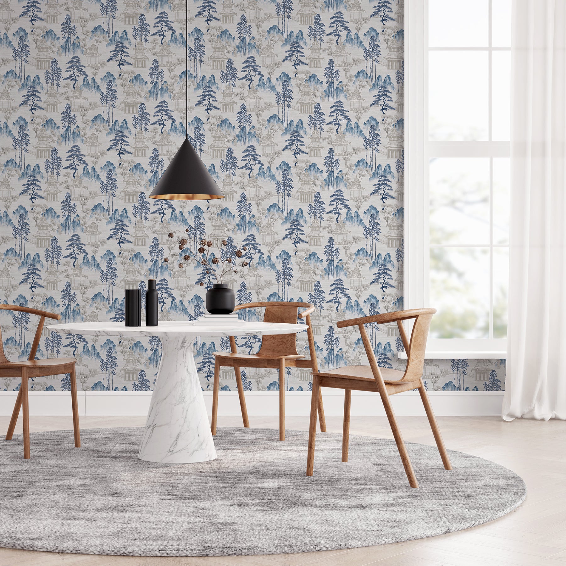akio-blue-pagoda-wallpaper-york-wallcoverings-ah924803 - York Wallcoverings Wallpaper