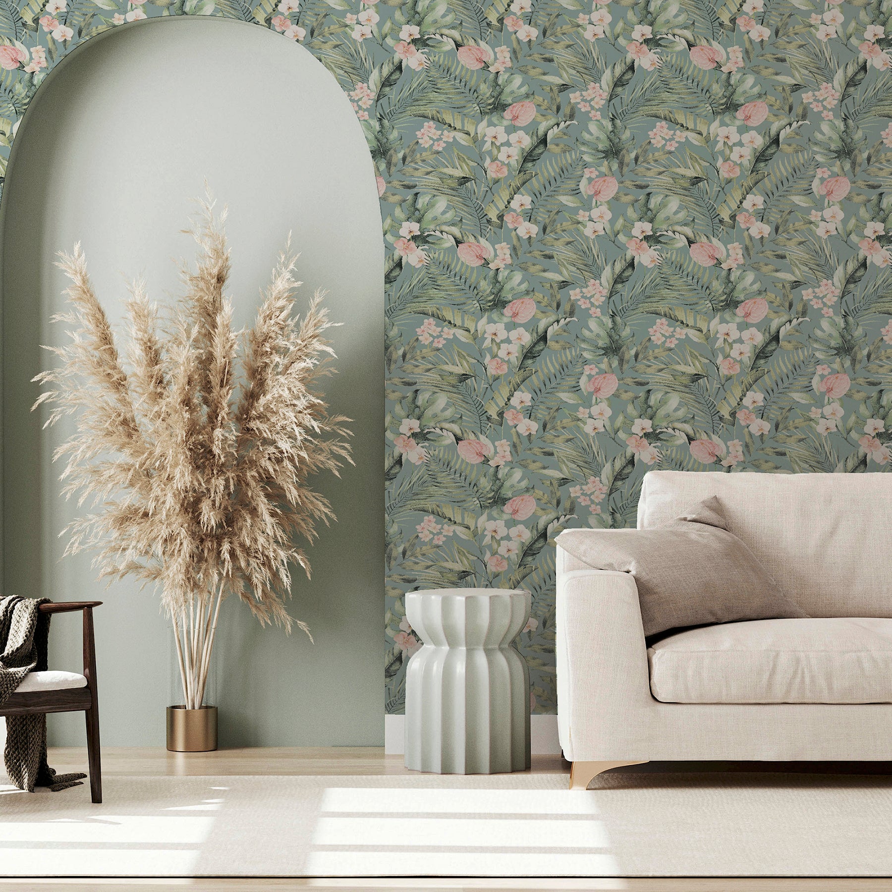 harrietta-sea-green-tropical-floral-wallpaper-york-wallcoverings-ah924905 - York Wallcoverings Wallpaper