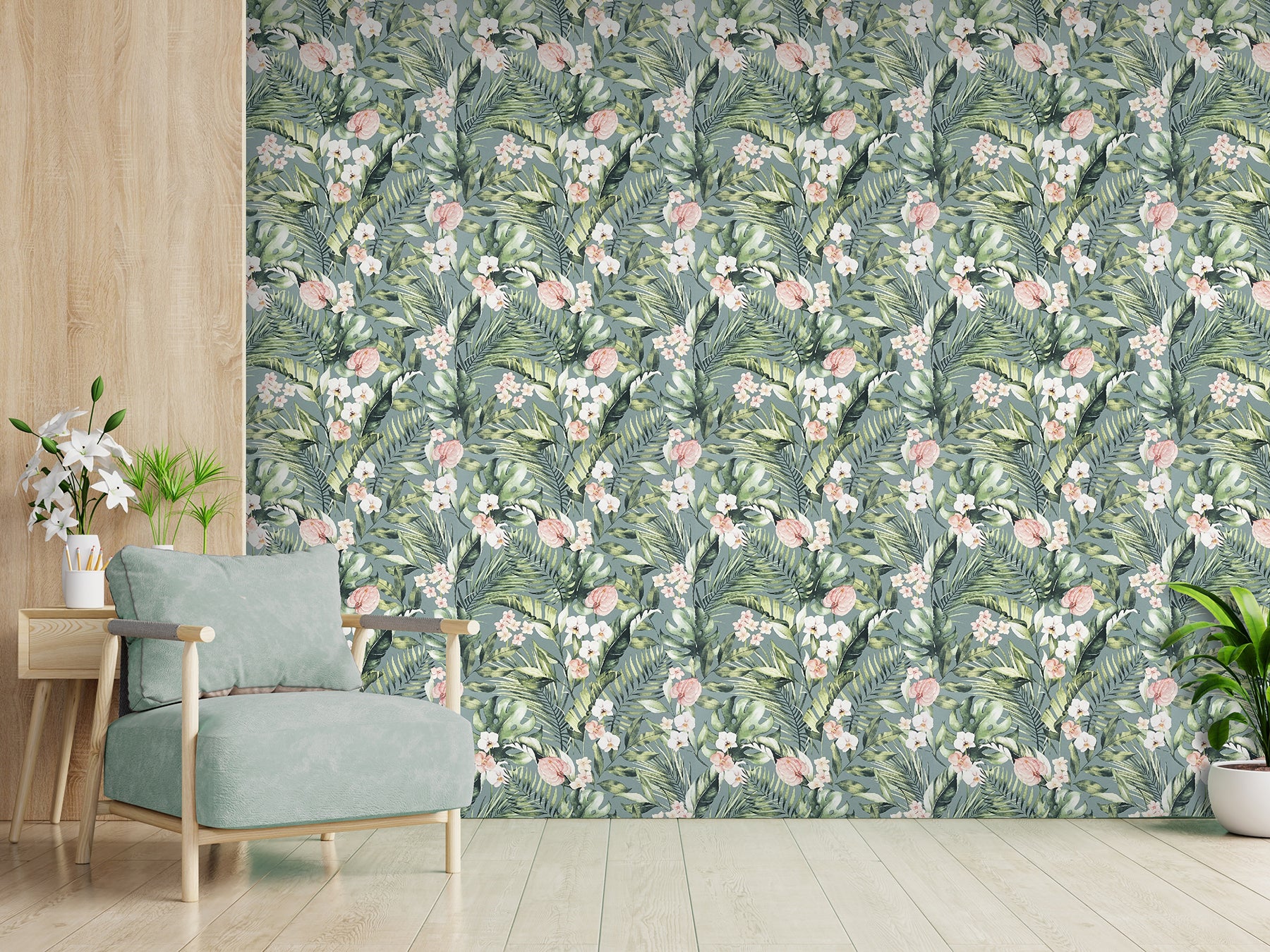 harrietta-sea-green-tropical-floral-wallpaper-york-wallcoverings-ah924905 - York Wallcoverings Wallpaper