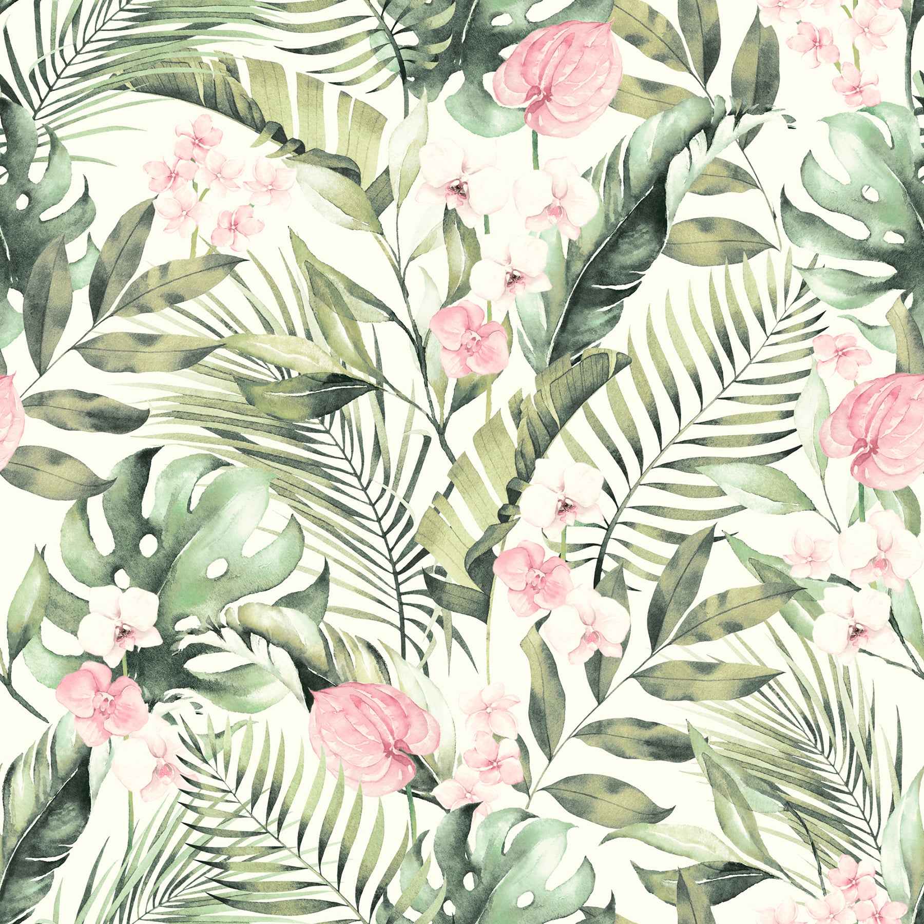 harrietta-green-tropical-floral-wallpaper-york-wallcoverings-ah924906 - York Wallcoverings Wallpaper