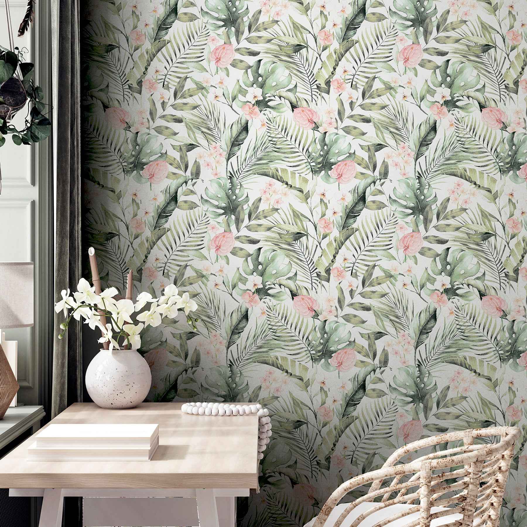 Harrietta Green Tropical Floral Wallpaper - York Wallcoverings - AH924906 - York Wallcoverings Wallpaper