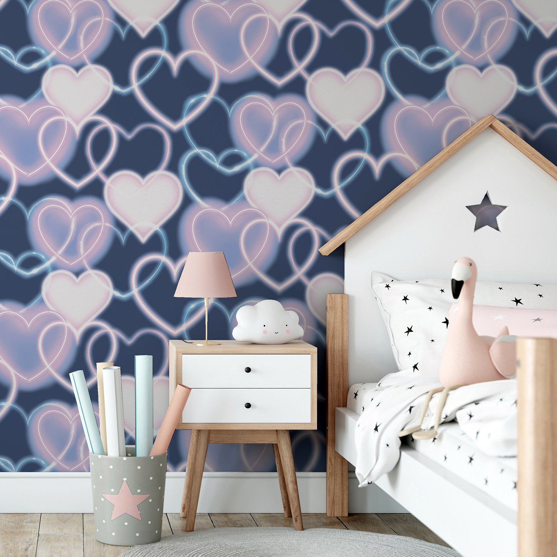 effie-navy-neon-heart-wallpaper-york-wallcoverings-ah925605 - York Wallcoverings Papel pintado