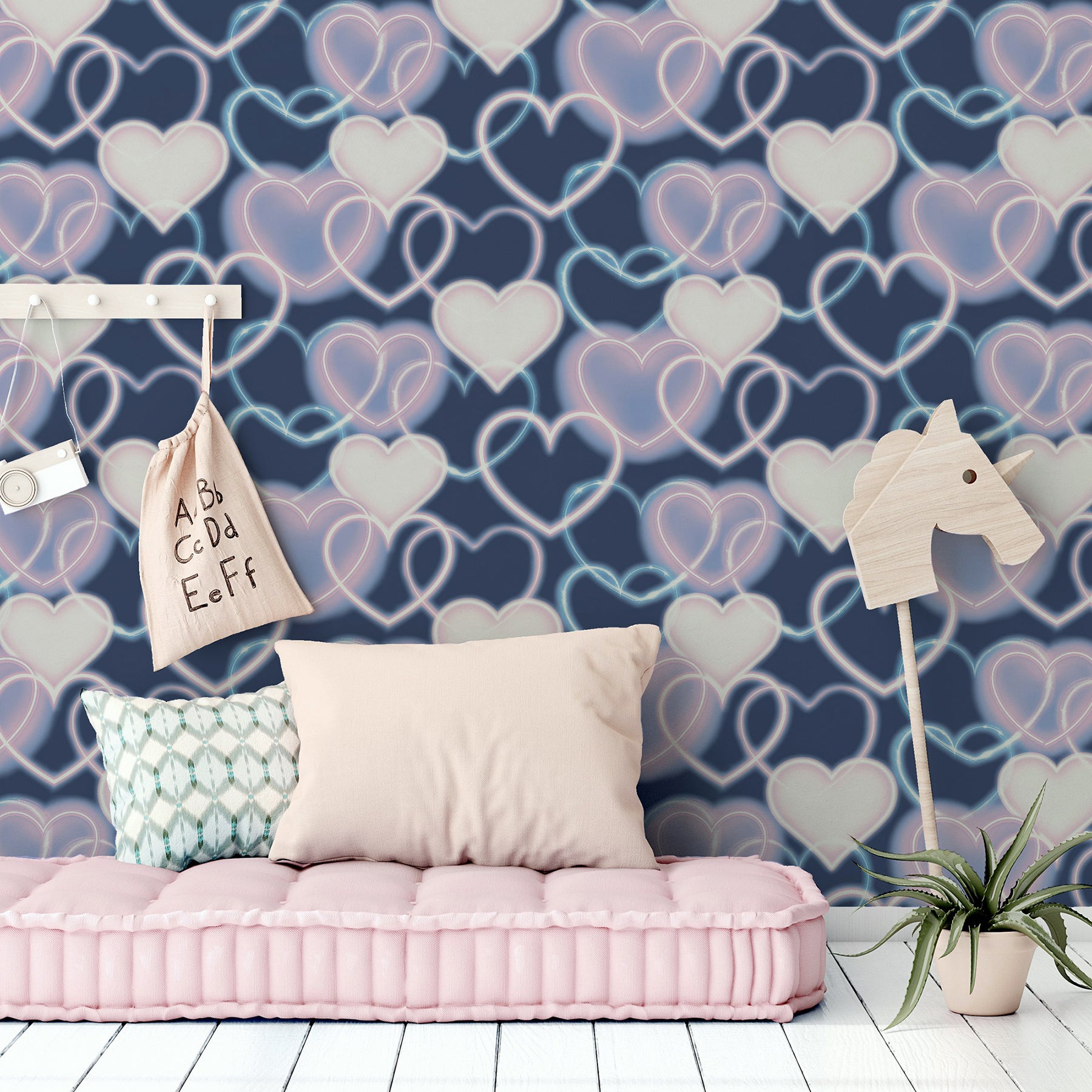 effie-navy-neon-heart-wallpaper-york-wallcoverings-ah925605 - York Wallcoverings Papel pintado