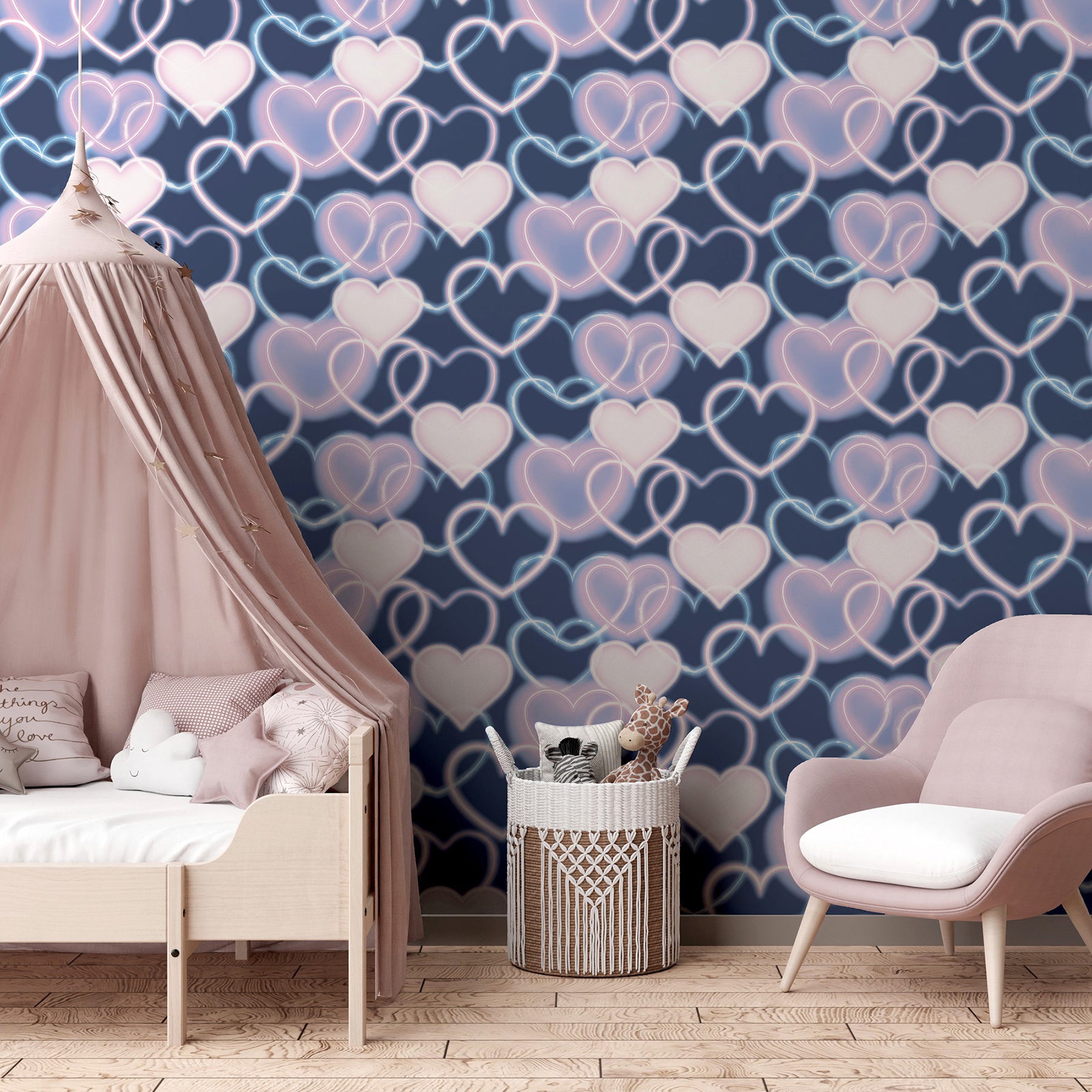 effie-navy-neon-heart-wallpaper-york-wallcoverings-ah925605 - York Wallcoverings Wallpaper