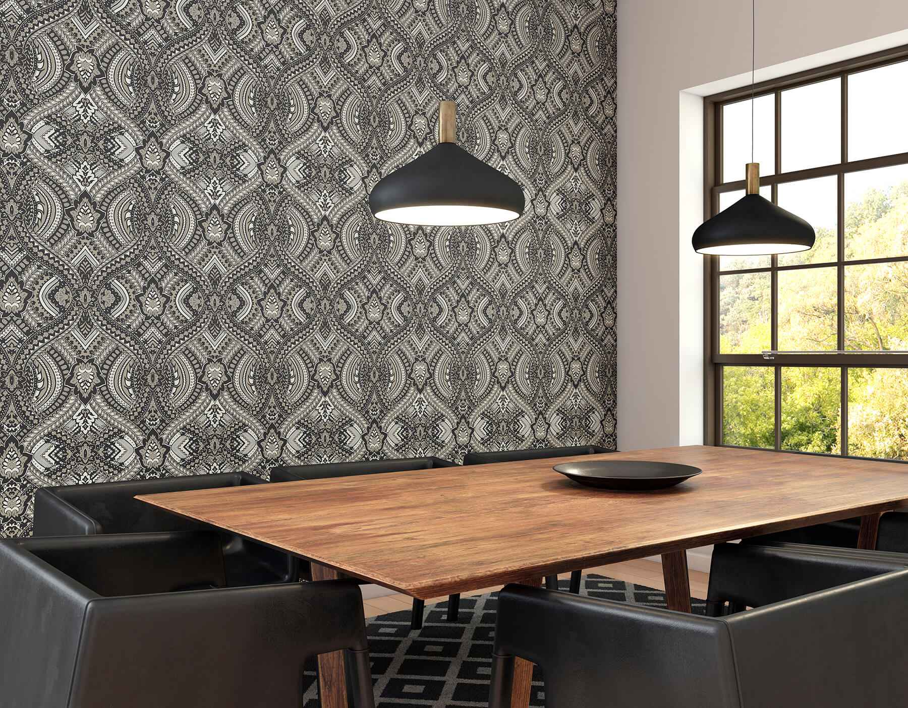 Ogee Black Peel and Stick Wallpaper - York Wallcoverings - HWA1035PU - York Wallcoverings Wallpaper