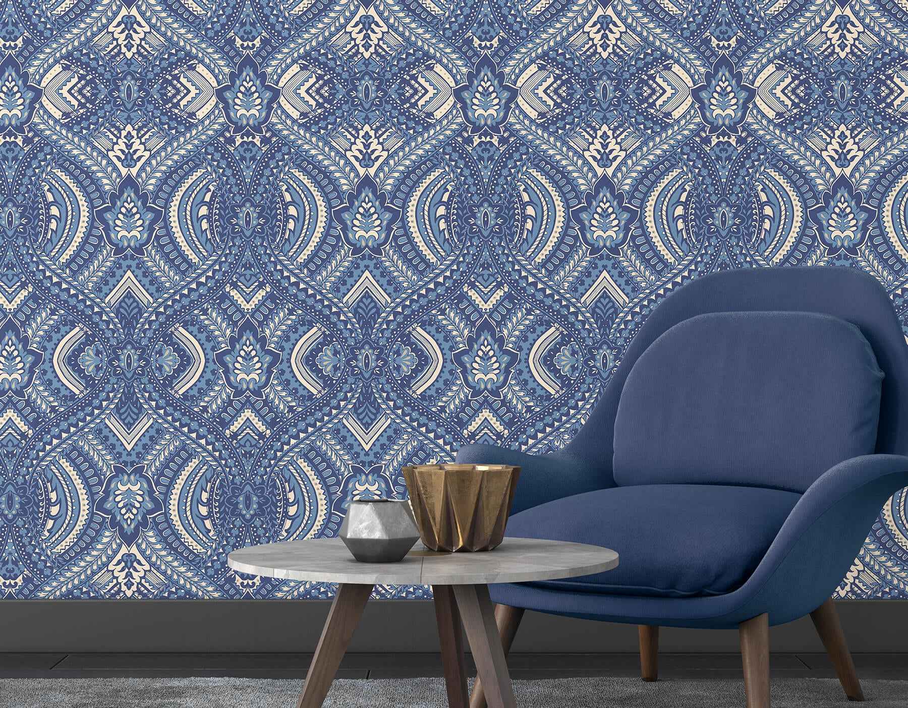 Ogee Navy Blue Peel and Stick Wallpaper - York Wallcoverings - HWA1036PU - York Wallcoverings Wallpaper