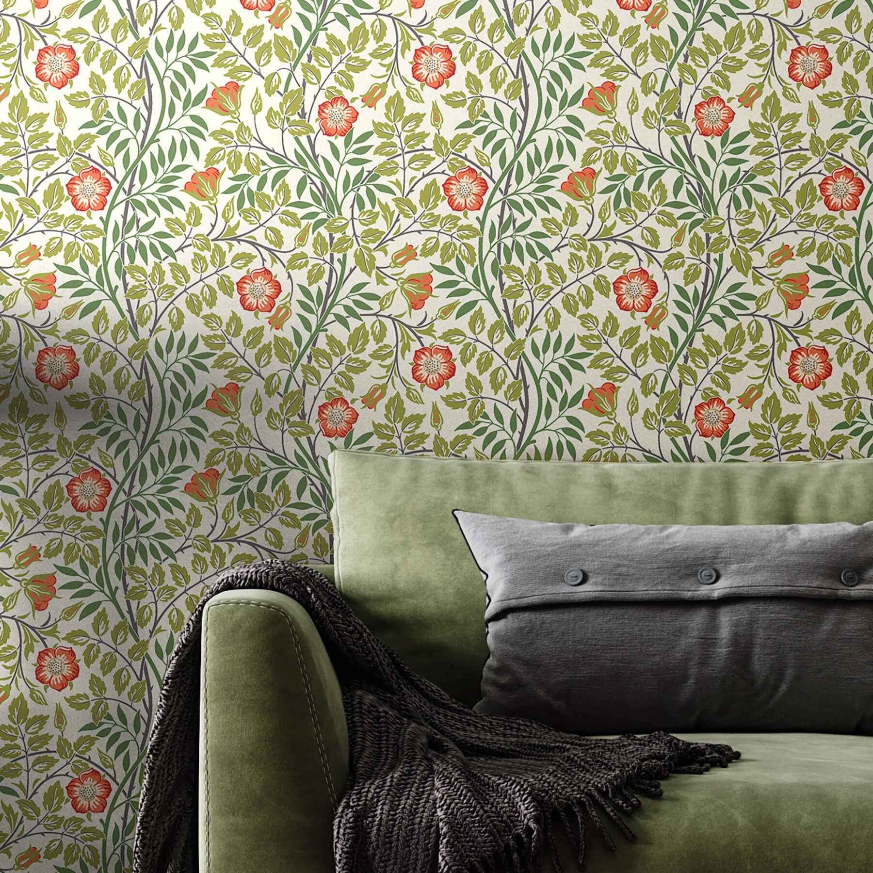 Rosehip Trail Coral Pink Peel and Stick Wallpaper - York Wallcoverings - HWA1098PU - York Wallcoverings Wallpaper