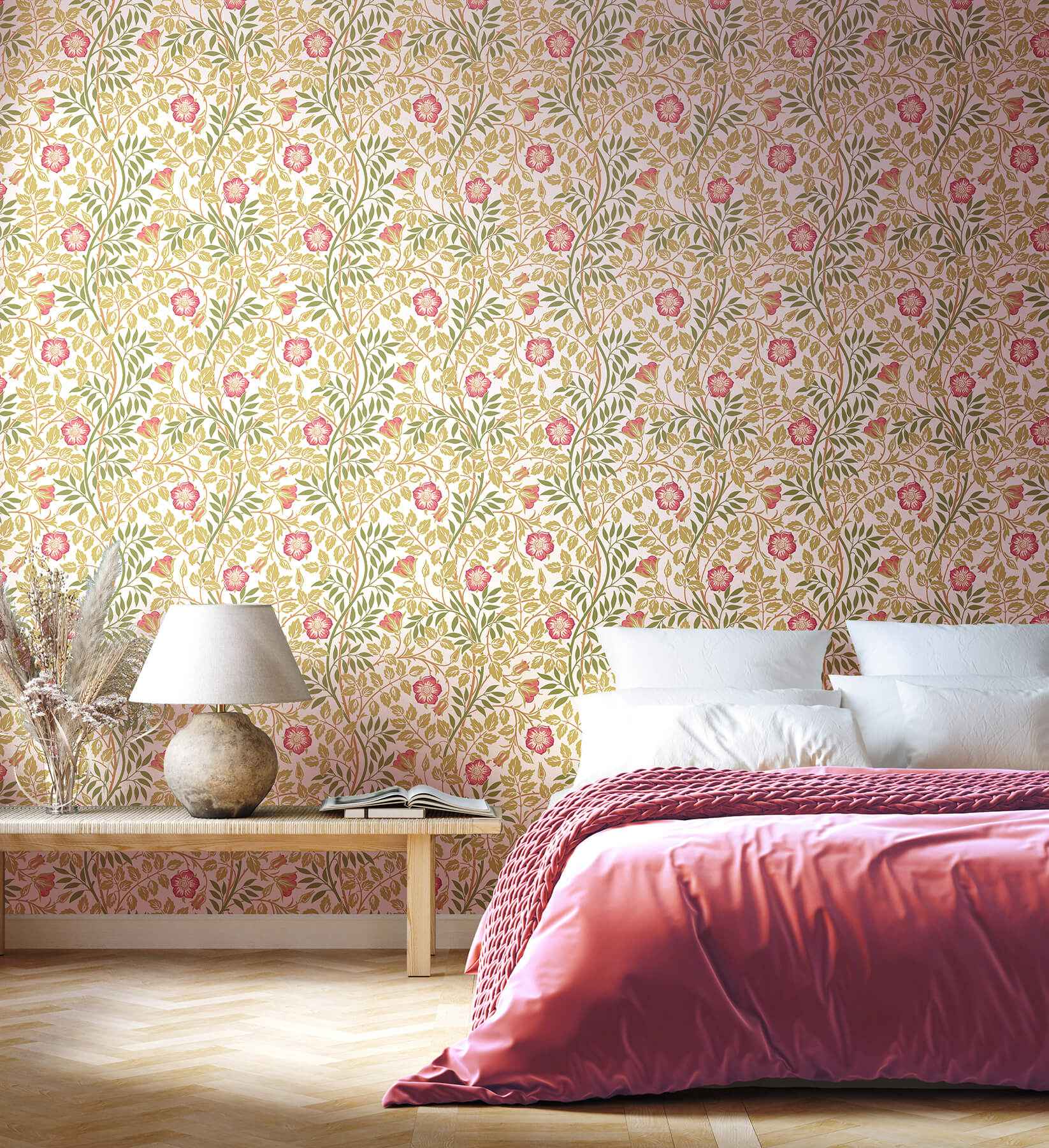Rosehip Trail Rose Pink Peel and Stick Wallpaper - York Wallcoverings - HWA1099PU - York Wallcoverings Wallpaper