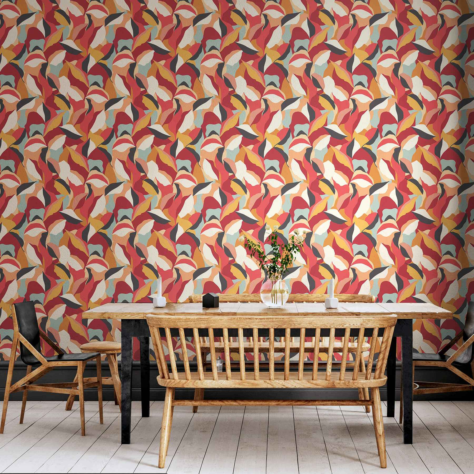 Leafy Patchwork Spice Mix Peel and Stick Wallpaper - York Wallcoverings - HWA1157PU - York Wallcoverings Wallpaper