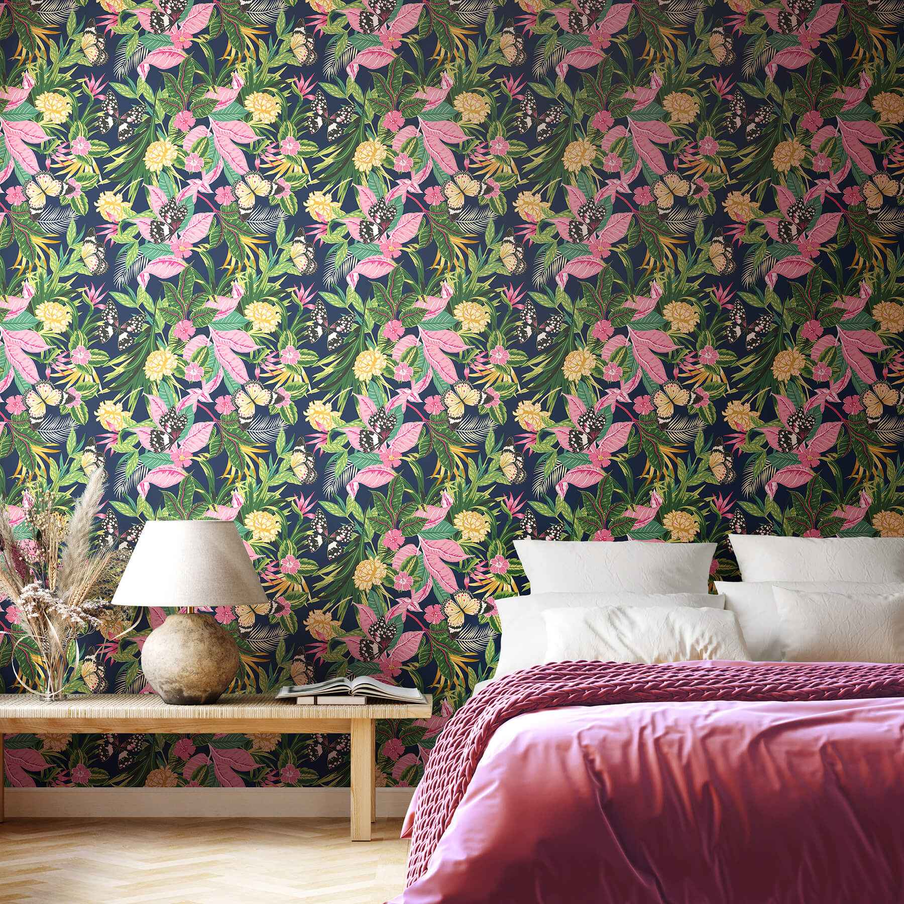 Paradise Indigo Pink Peel and Stick Wallpaper - York Wallcoverings - HWA1195PU - York Wallcoverings Wallpaper