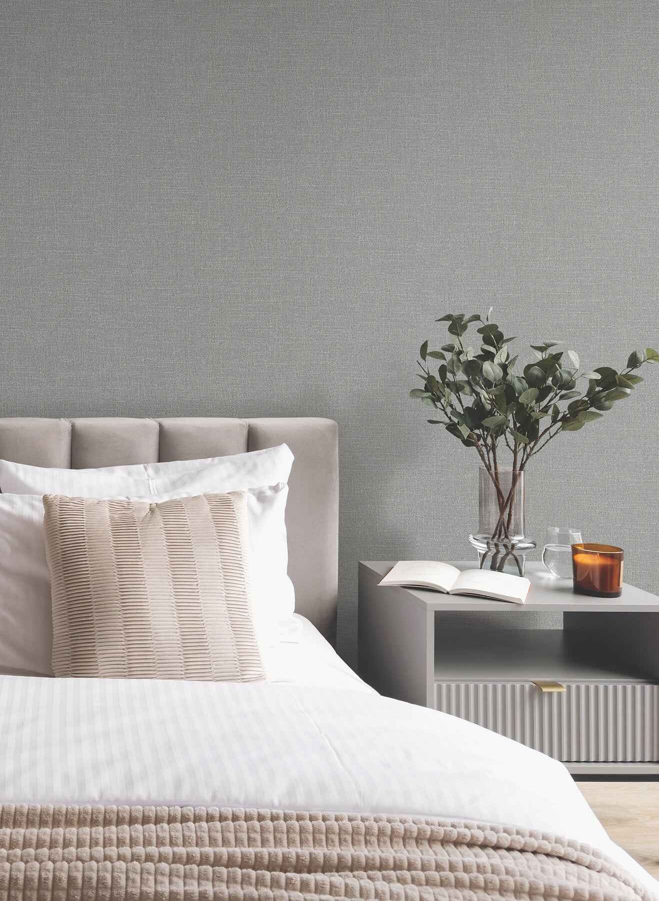 Highland Tweed Dark Grey Faux Fabric Wallpaper - York Wallcoverings - MA34915