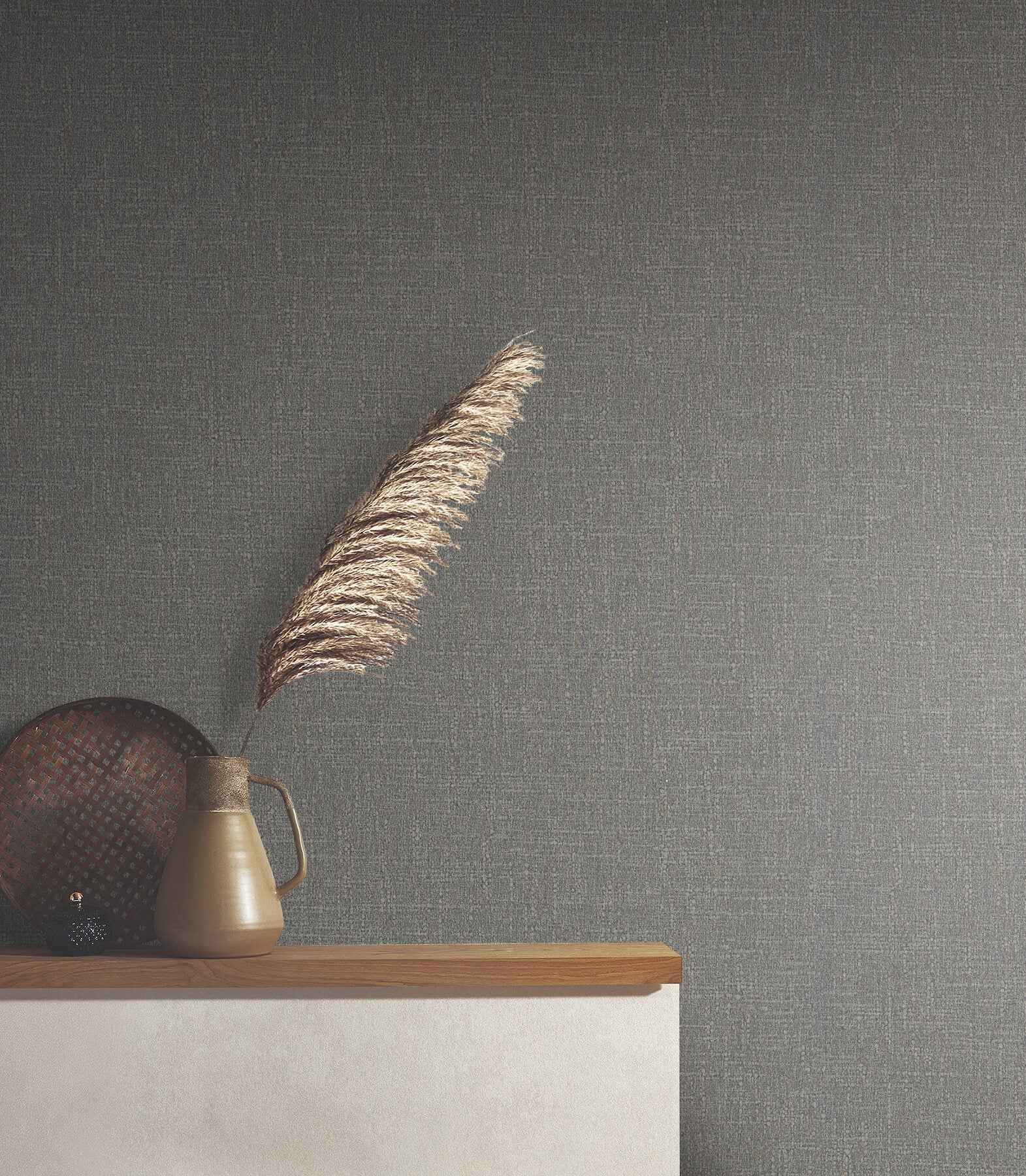 Highland Tweed Charcoal Faux Fabric Wallpaper - York Wallcoverings - MA34916 - York Wallcoverings Wallpaper