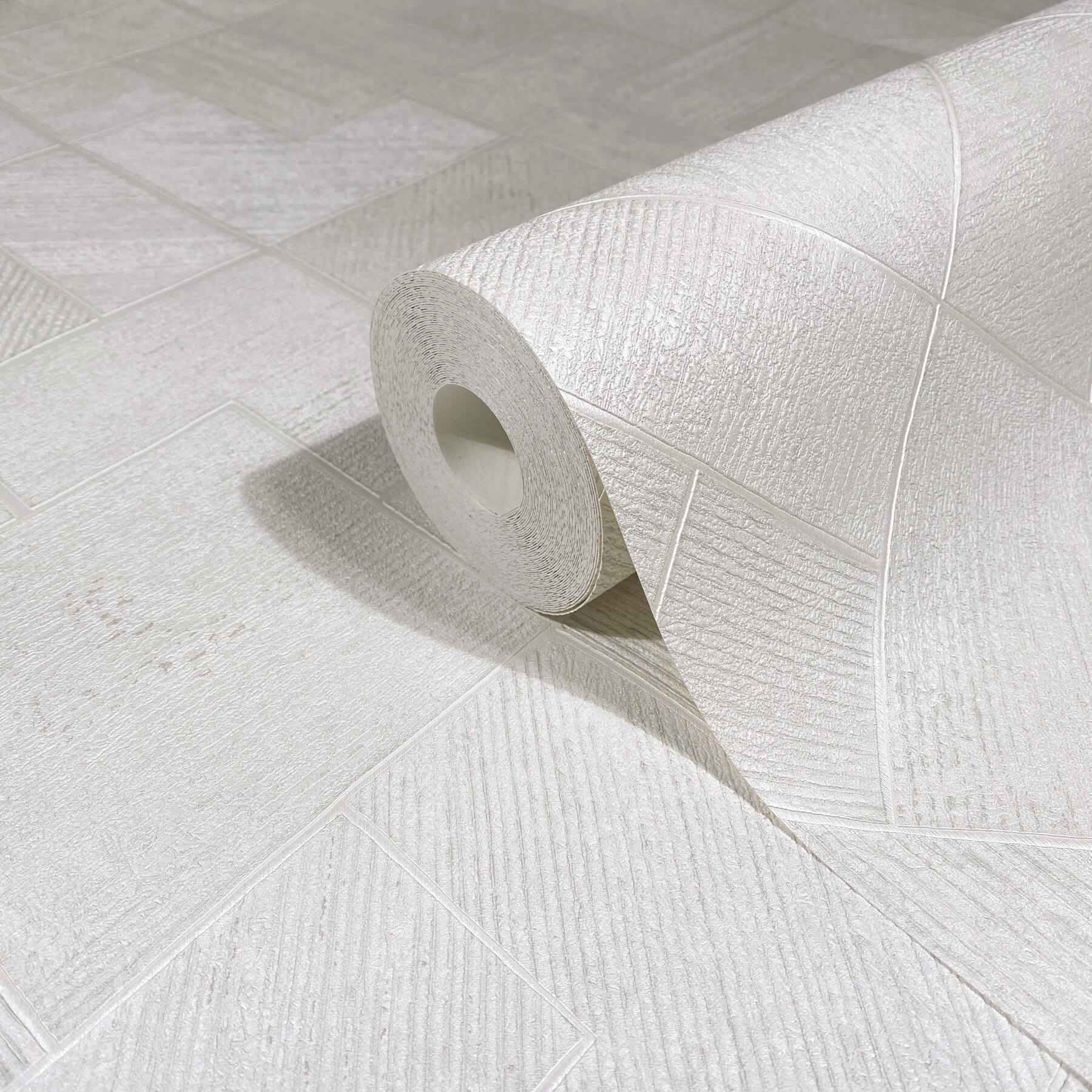 Marquetry White Tile Wallpaper - York Wallcoverings - MA35508 - York Wallcoverings Wallpaper