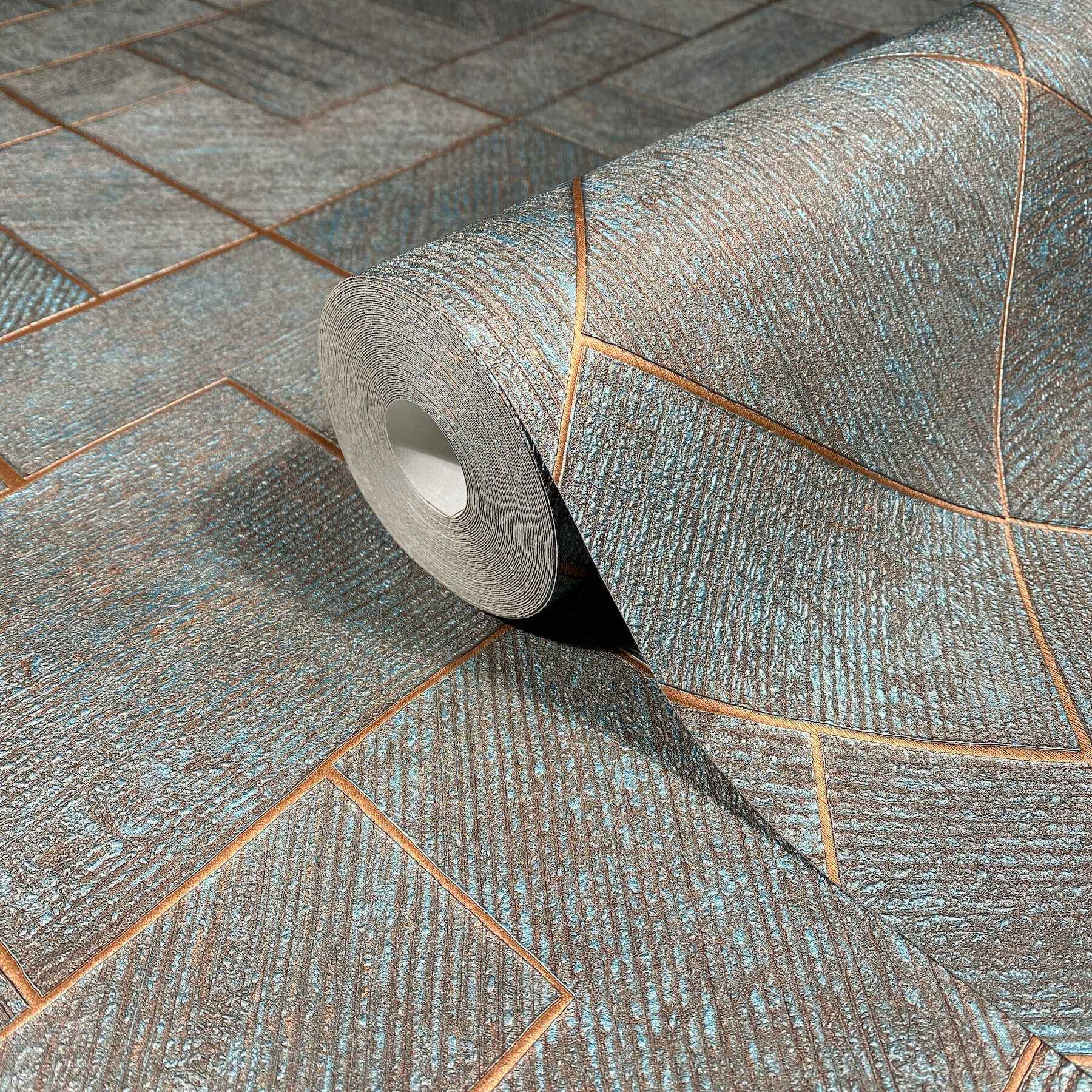 Marquetry Teal Tile Wallpaper - York Wallcoverings - MA35512 - York Wallcoverings Wallpaper