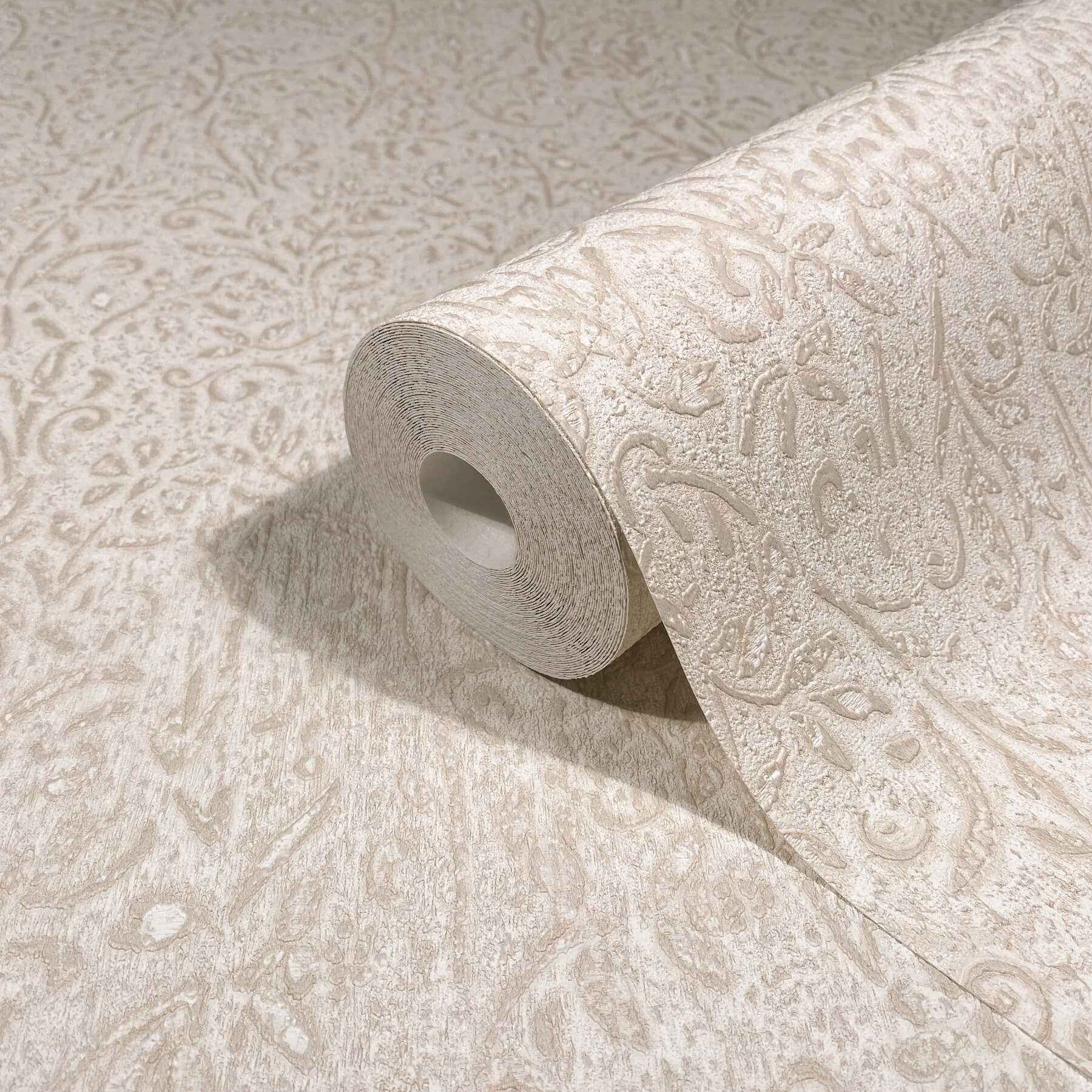 Sculpted Floral Beige Relief Wallpaper - York Wallcoverings - MA35531 - York Wallcoverings Wallpaper