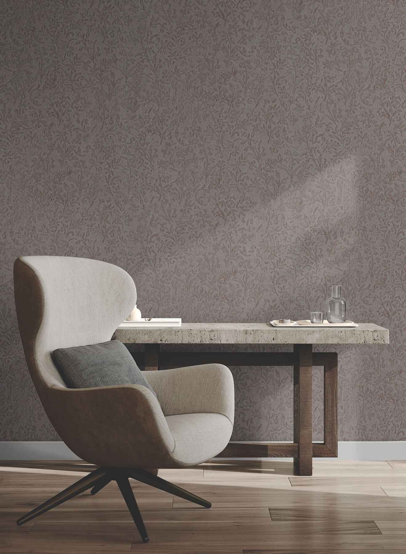 Sculpted Floral Copper Relief Wallpaper - York Wallcoverings - MA35534 - York Wallcoverings Wallpaper