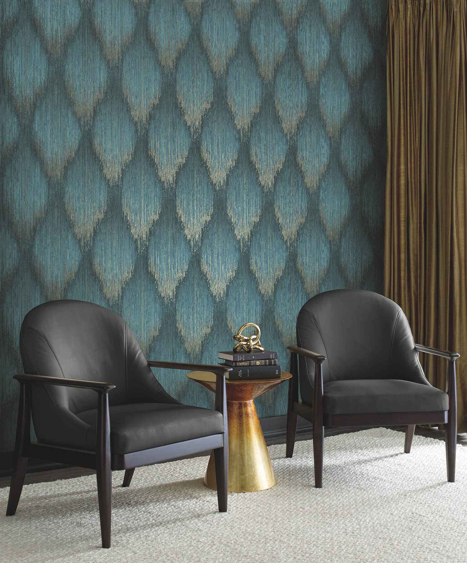 Starfall Teal Metallic Ikat Wallpaper - York Wallcoverings - MA35806 - York Wallcoverings Wallpaper