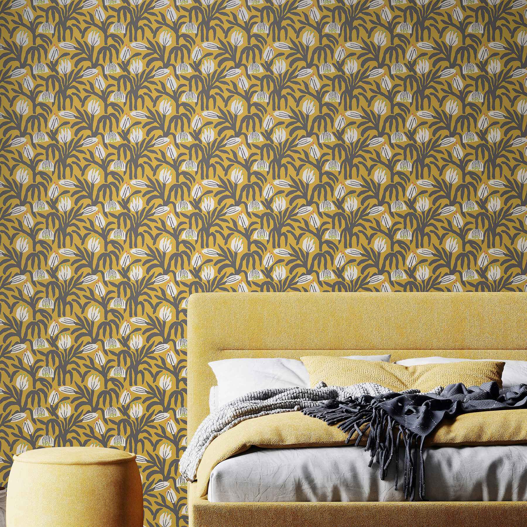 Chunky Flower Mustard Peel and Stick Wallpaper - York Wallcoverings - HWA1154PU - York Wallcoverings Wallpaper