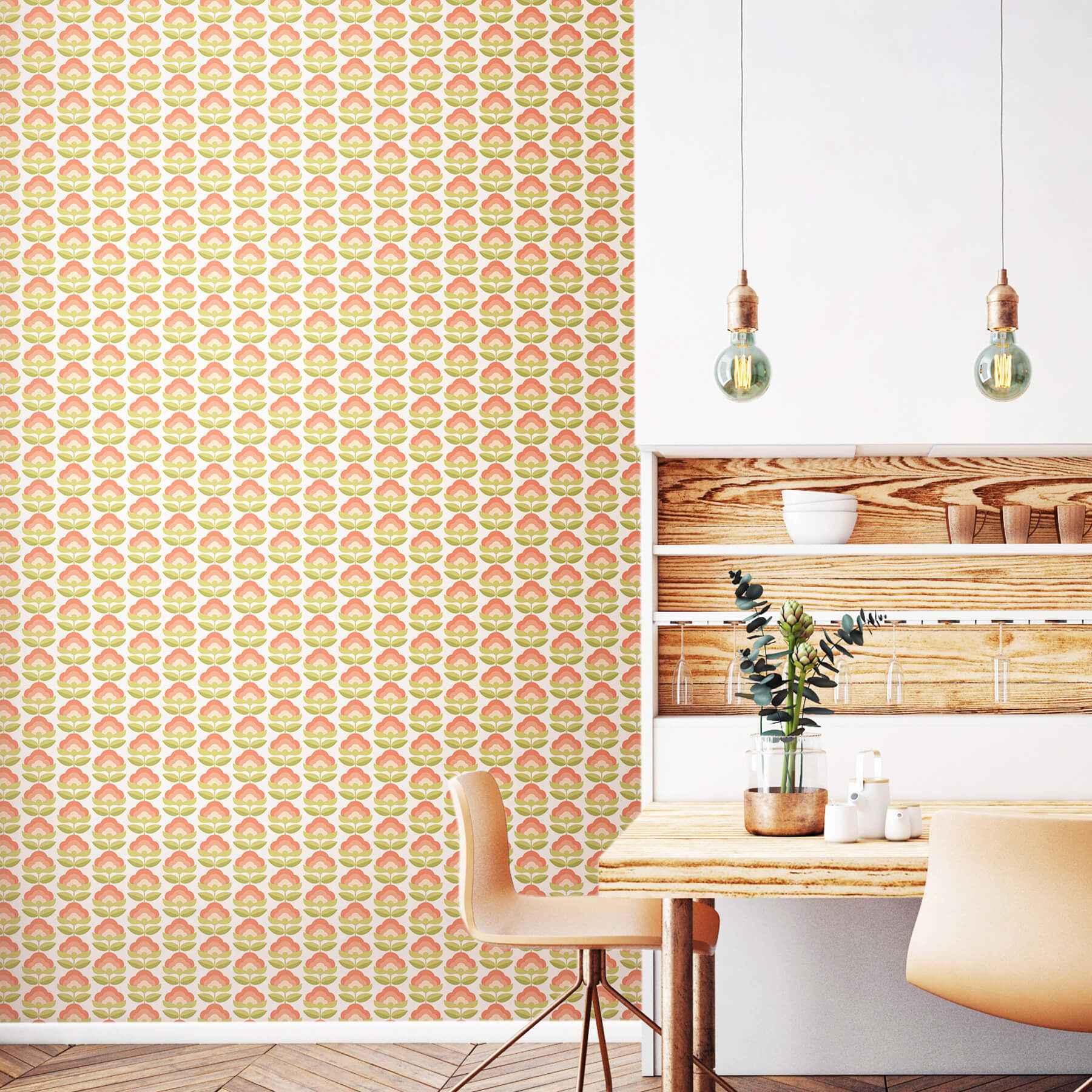 Retro Flower Apricot Mix Peel and Stick Wallpaper - York Wallcoverings - HWA1169PU - York Wallcoverings Wallpaper