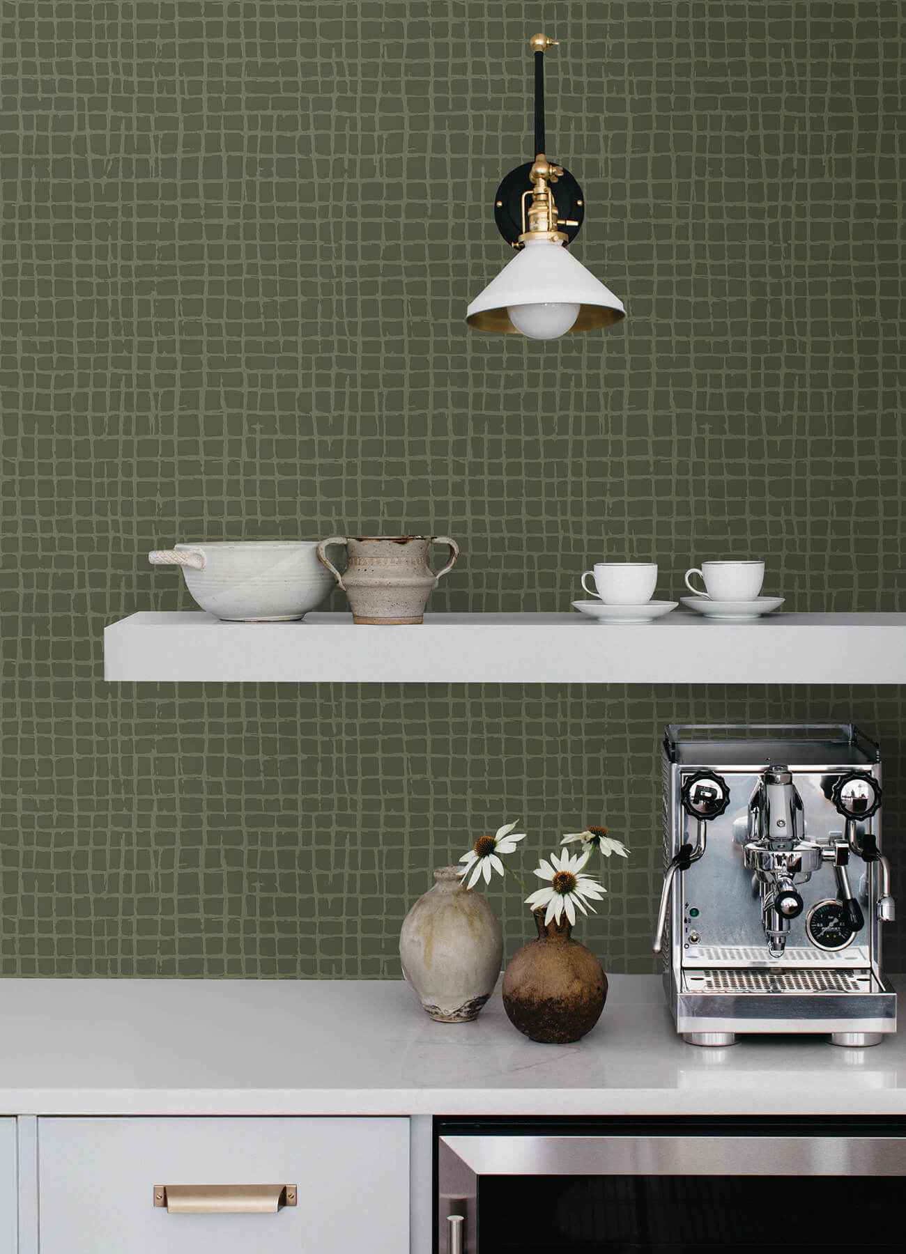 Albin Moss Gridline Wallpaper - York Wallcoverings - 4177-27718