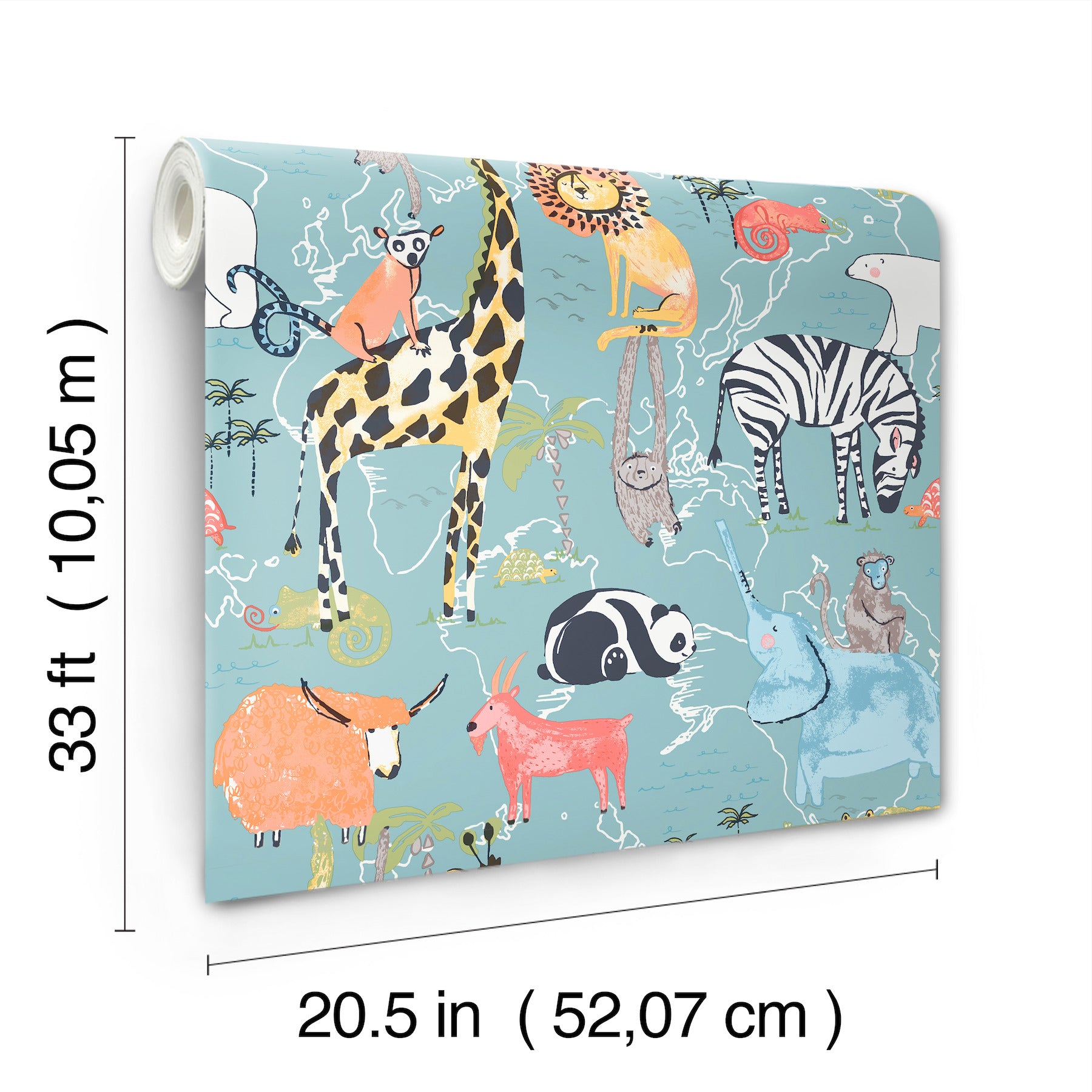 safari-animals-blue-jungle-friends-wallpaper-york-wallcoverings-4203-27541 - York Wallcoverings Papel pintado