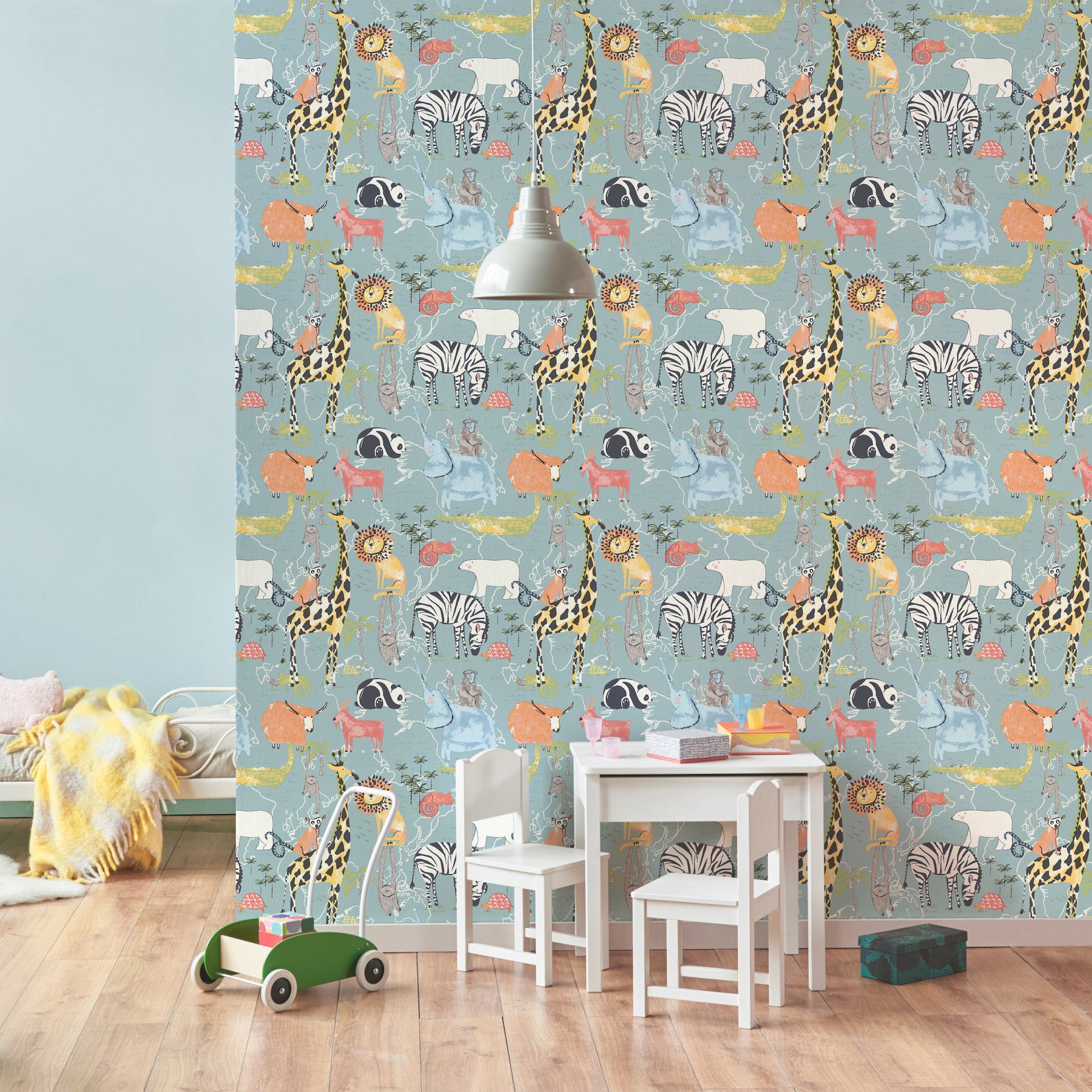 safari-animals-blue-jungle-friends-wallpaper-york-wallcoverings-4203-27541 - York Wallcoverings Papel pintado