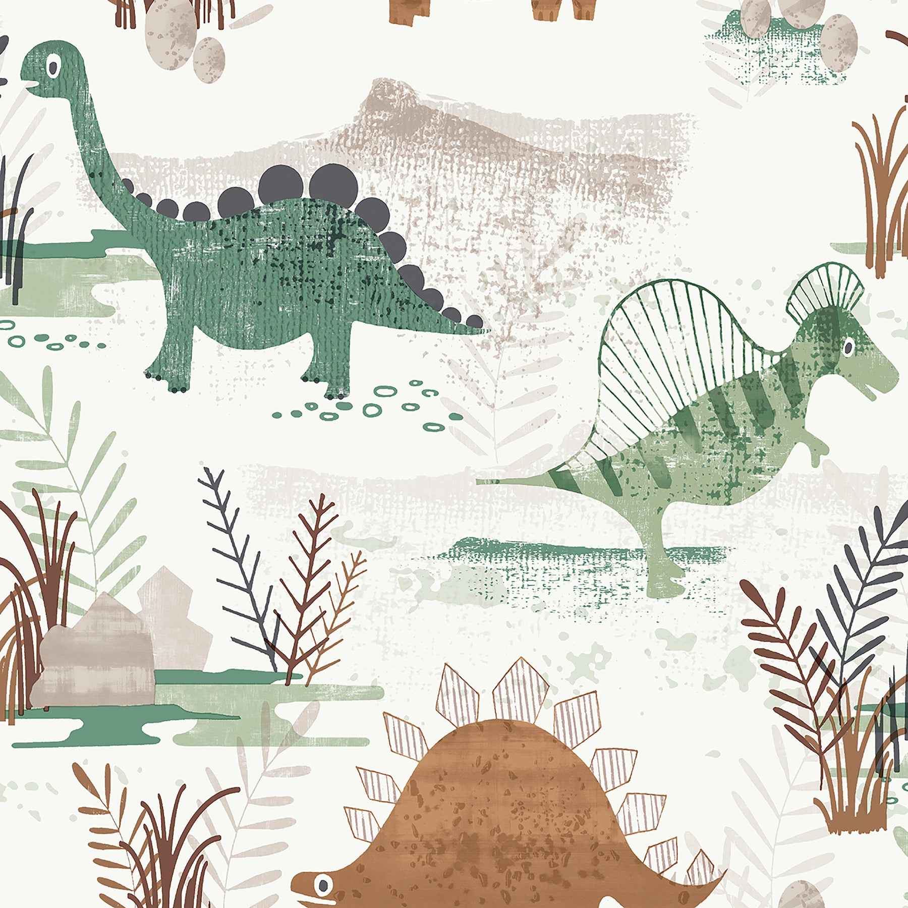Prehistoric Dino Green Whimsical Wallpaper - York Wallcoverings - 4203-27544