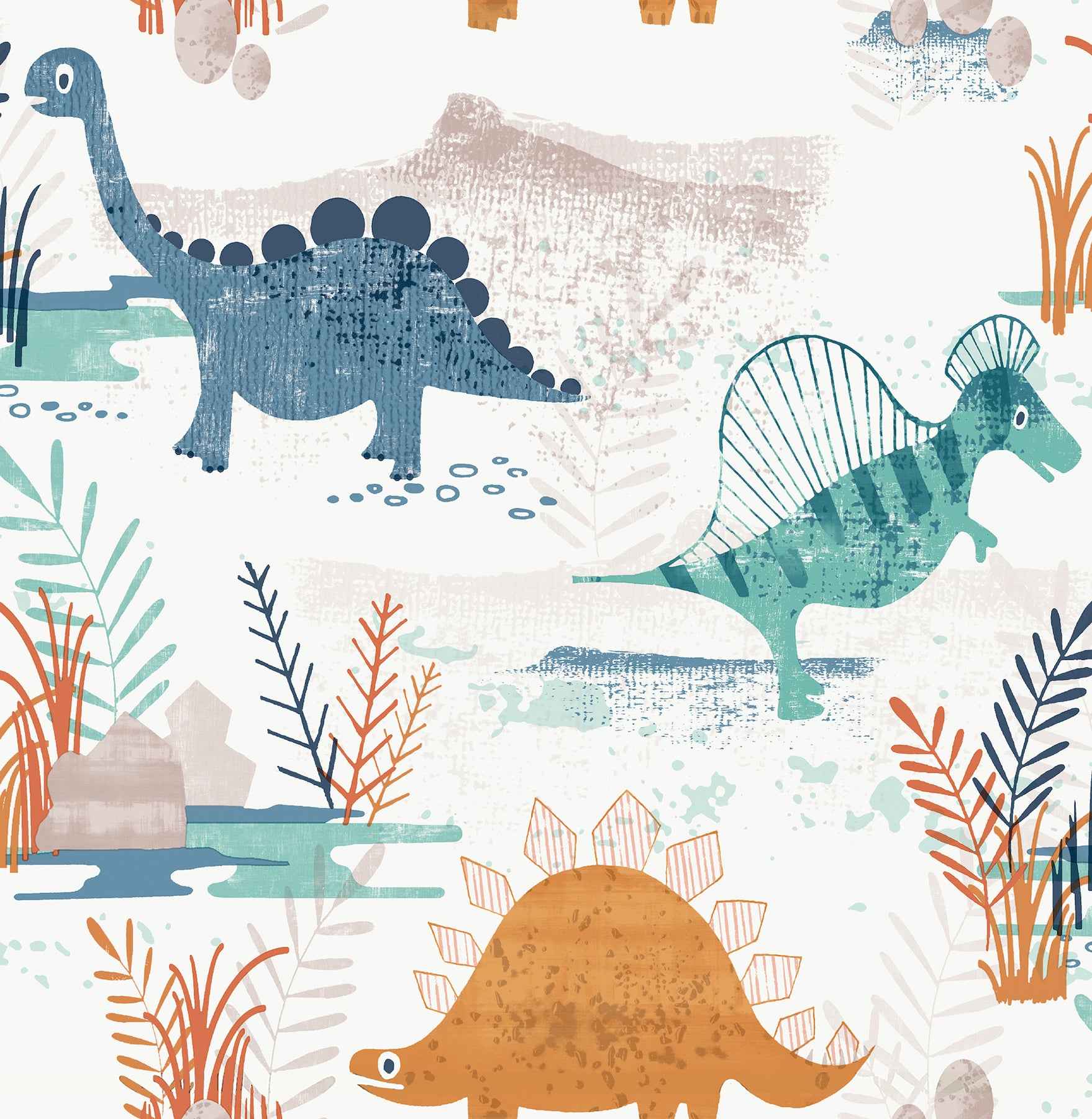 Prehistoric Dino Orange Whimsical Wallpaper - York Wallcoverings - 4203-27545