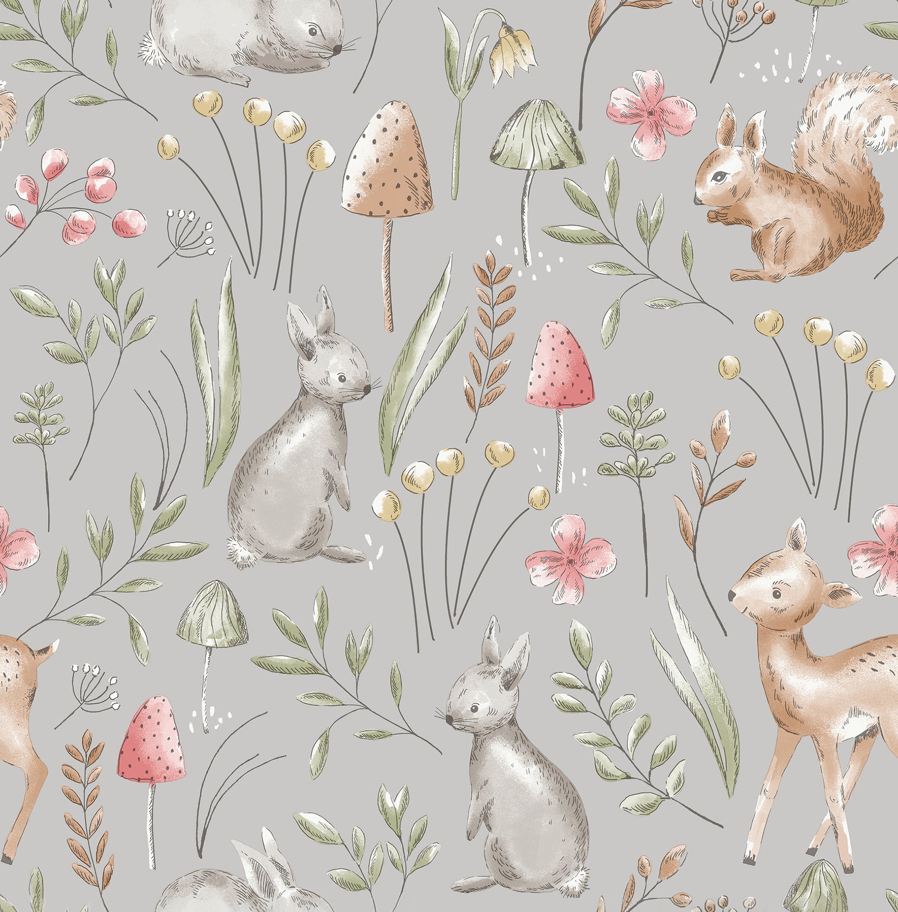 forest-animals-grey-whimsical-wallpaper-york-wallcoverings-4203-27546 - York Wallcoverings Papel pintado