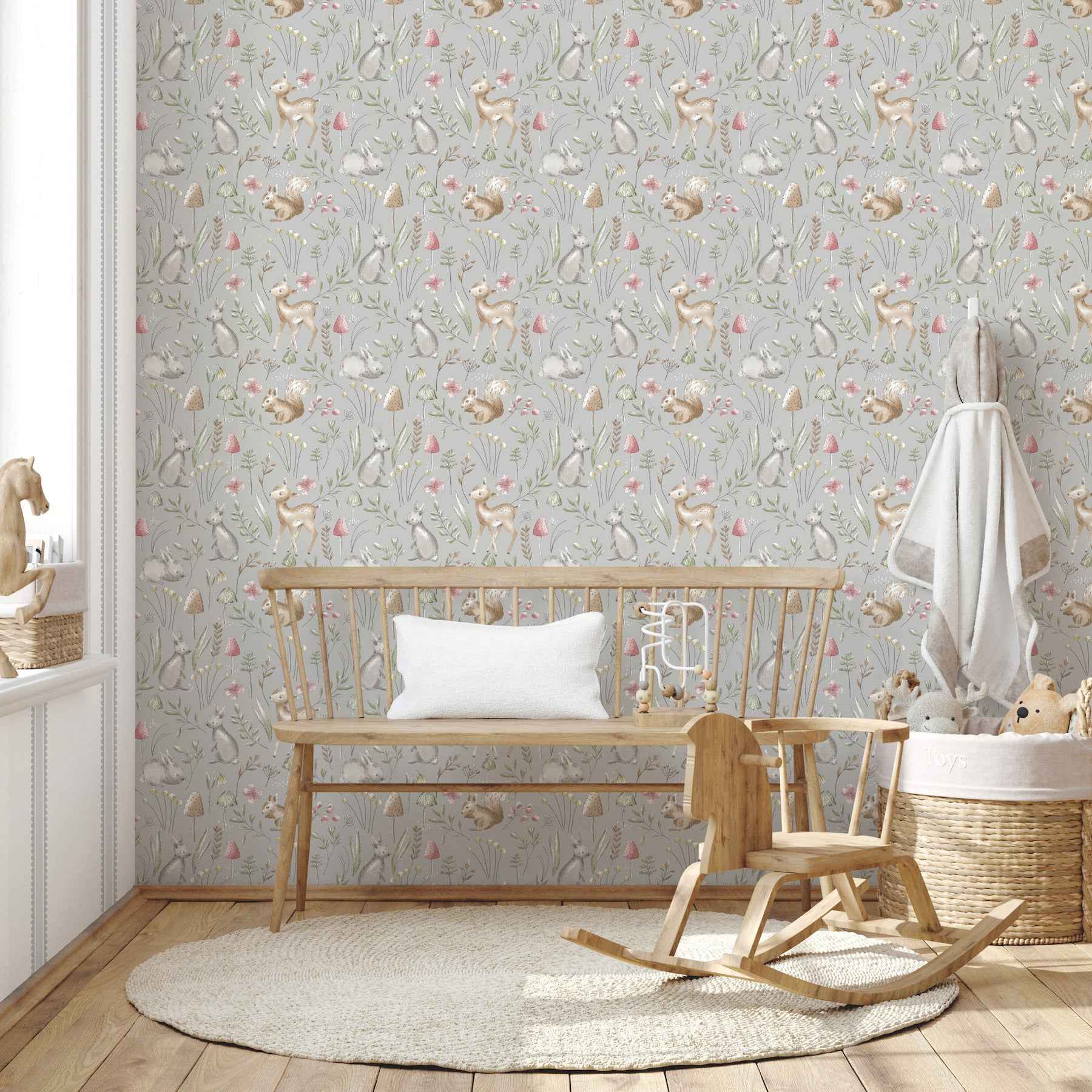 Forest Animals Grey Whimsical Wallpaper - York Wallcoverings - 4203-27546 - York Wallcoverings Wallpaper