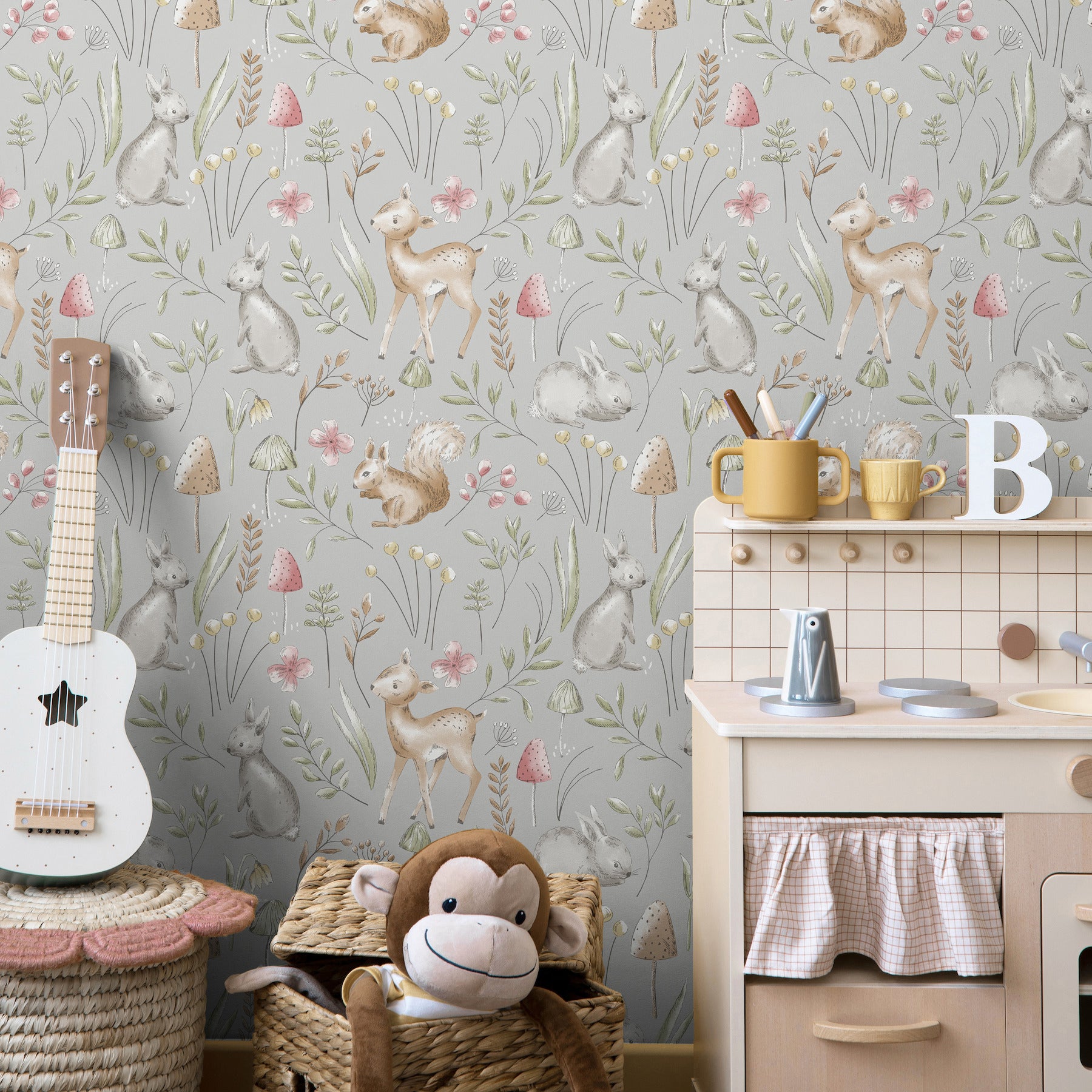 forest-animals-grey-whimsical-wallpaper-york-wallcoverings-4203-27546 - York Wallcoverings Papel pintado