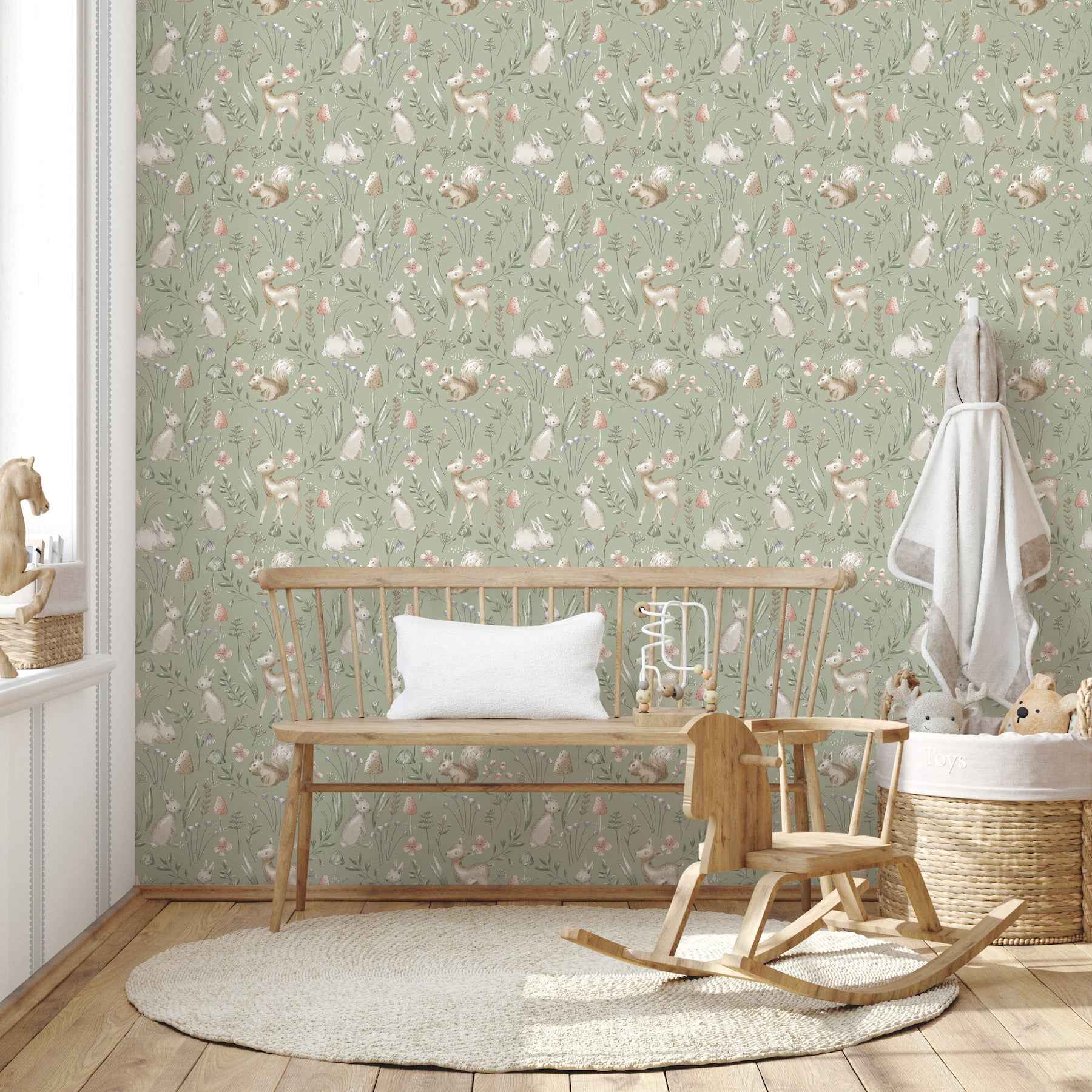 Forest Animals Sage Whimsical Wallpaper - York Wallcoverings - 4203-27547 - York Wallcoverings Wallpaper