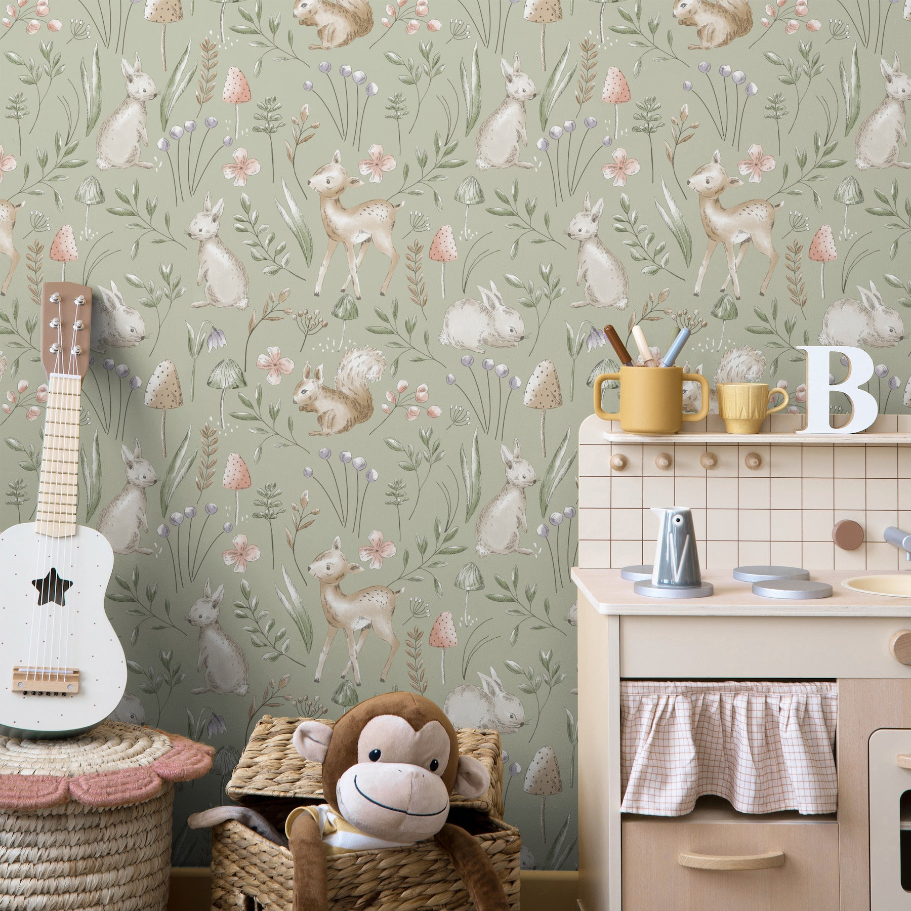 forest-animals-sage-whimsical-wallpaper-york-wallcoverings-4203-27547 - York Wallcoverings Papel pintado