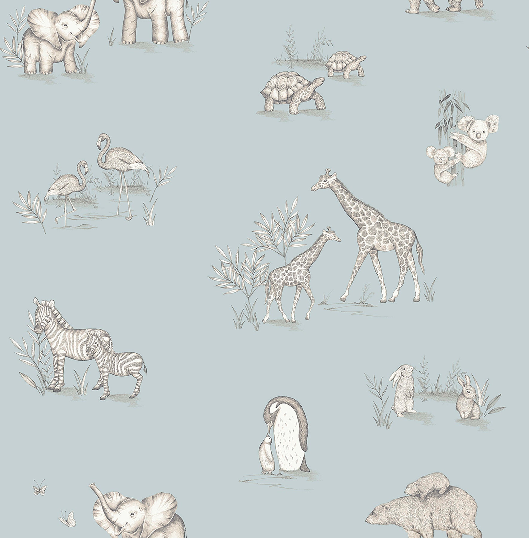 safari-babies-blue-animal-wallpaper-york-wallcoverings-4203-27551 - York Wallcoverings Papel pintado
