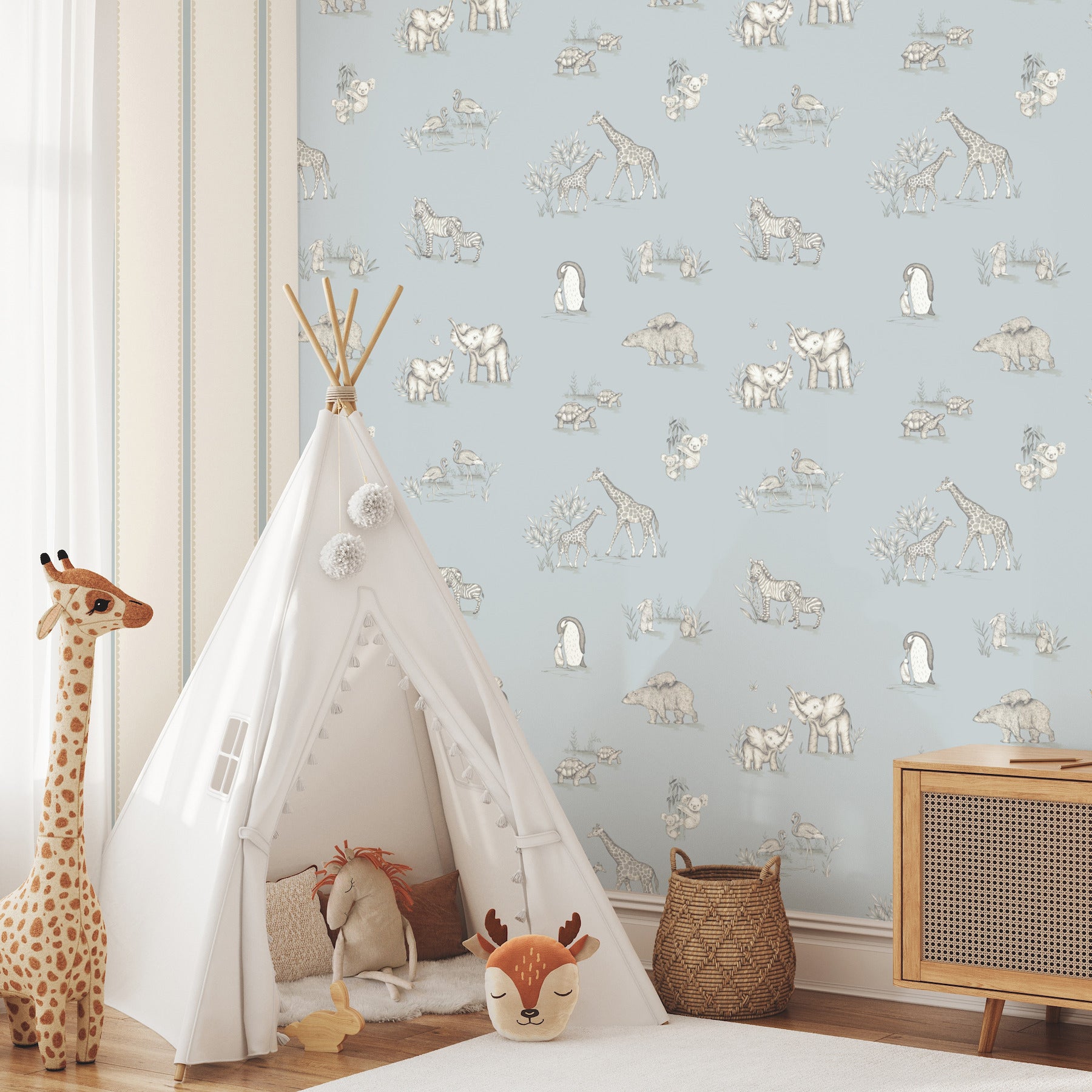 safari-babies-blue-animal-wallpaper-york-wallcoverings-4203-27551 - York Wallcoverings Papel pintado