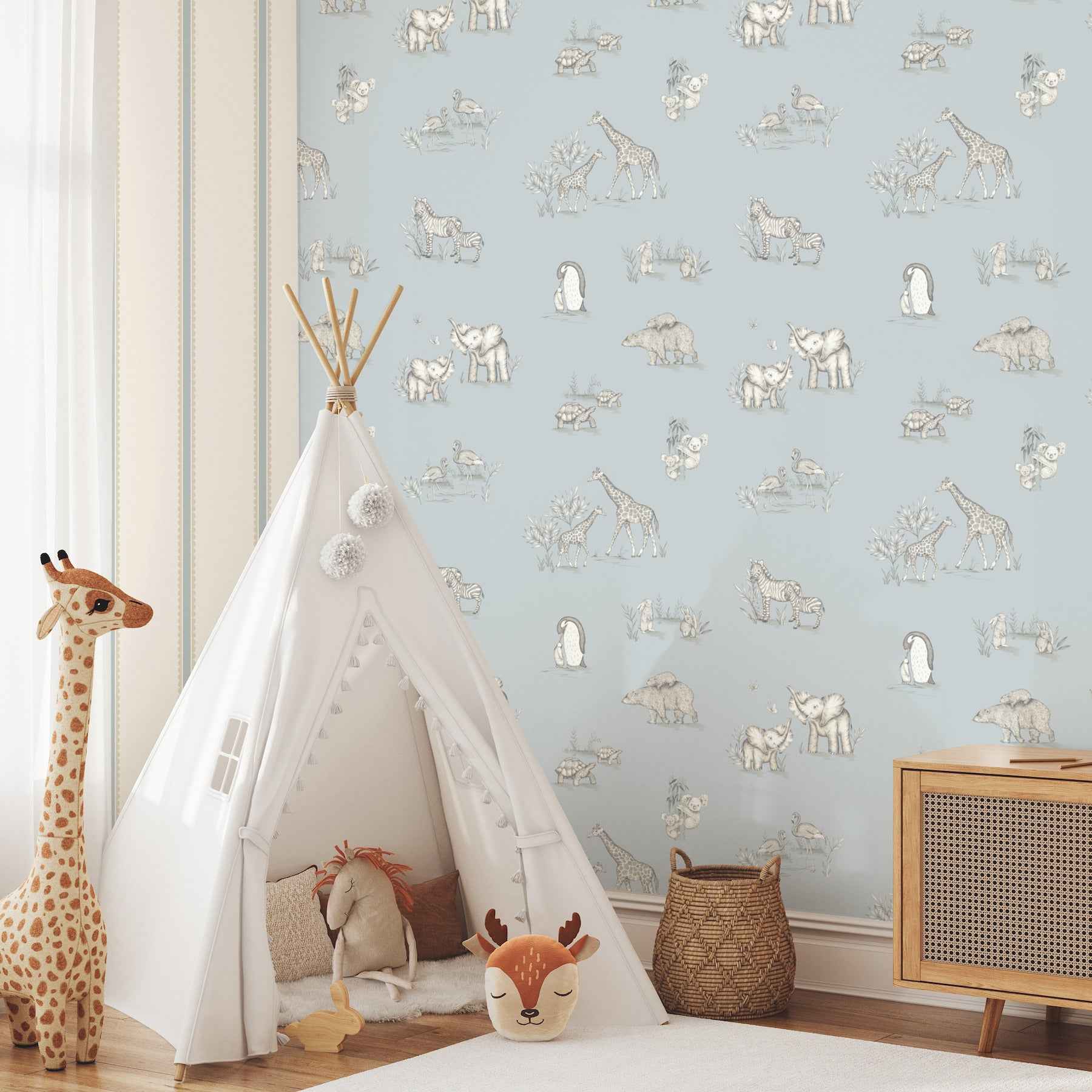 Safari Babies Blue Animal Wallpaper - York Wallcoverings - 4203-27551 - York Wallcoverings Wallpaper