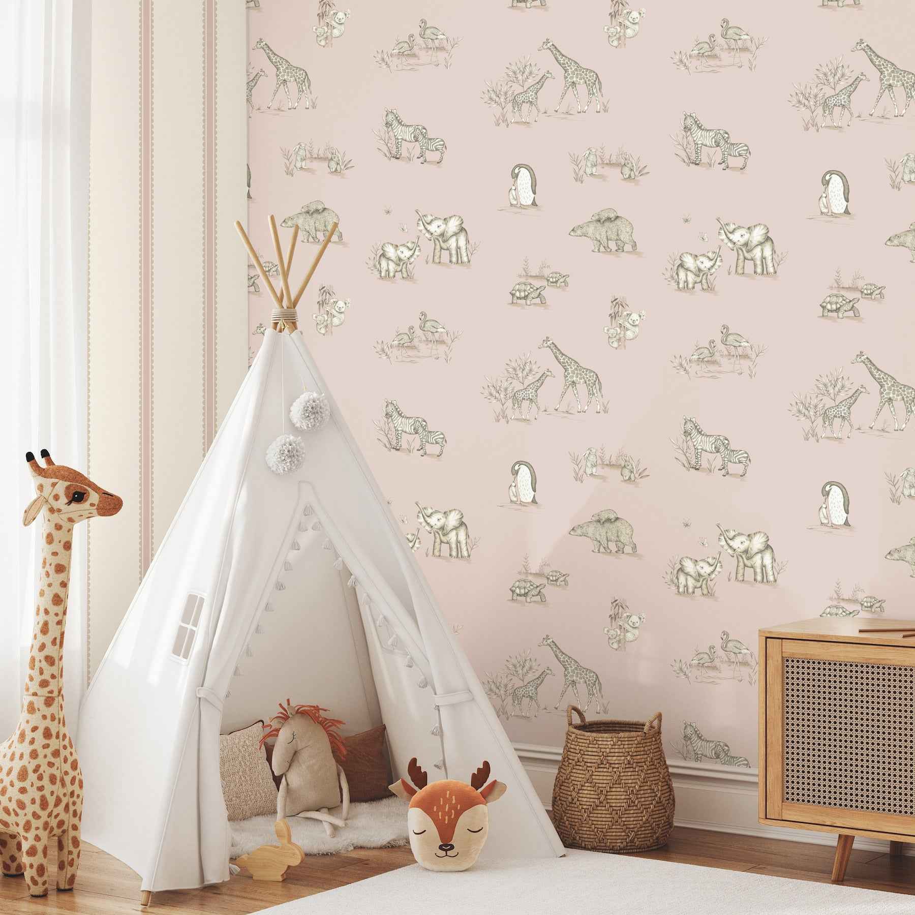Safari Babies Pink Animal Wallpaper - York Wallcoverings - 4203-27552 - York Wallcoverings Wallpaper